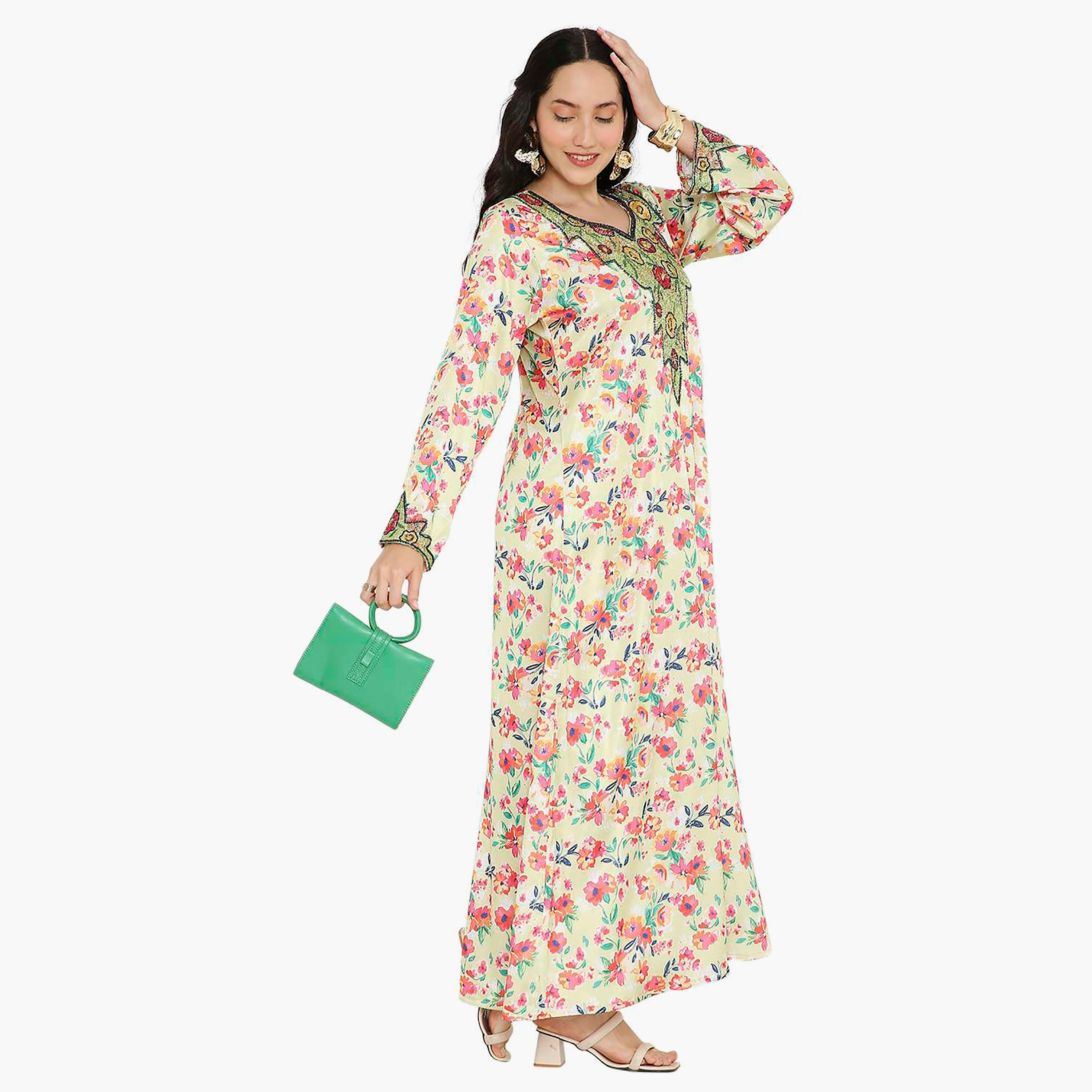 مخور سهرة نسائي مزين بالزهور ومزين بالخرز وتفاصيل عقدة عند الرقبة من هانا آند سارة-women-arabicclothing-jalabiyas-image-8