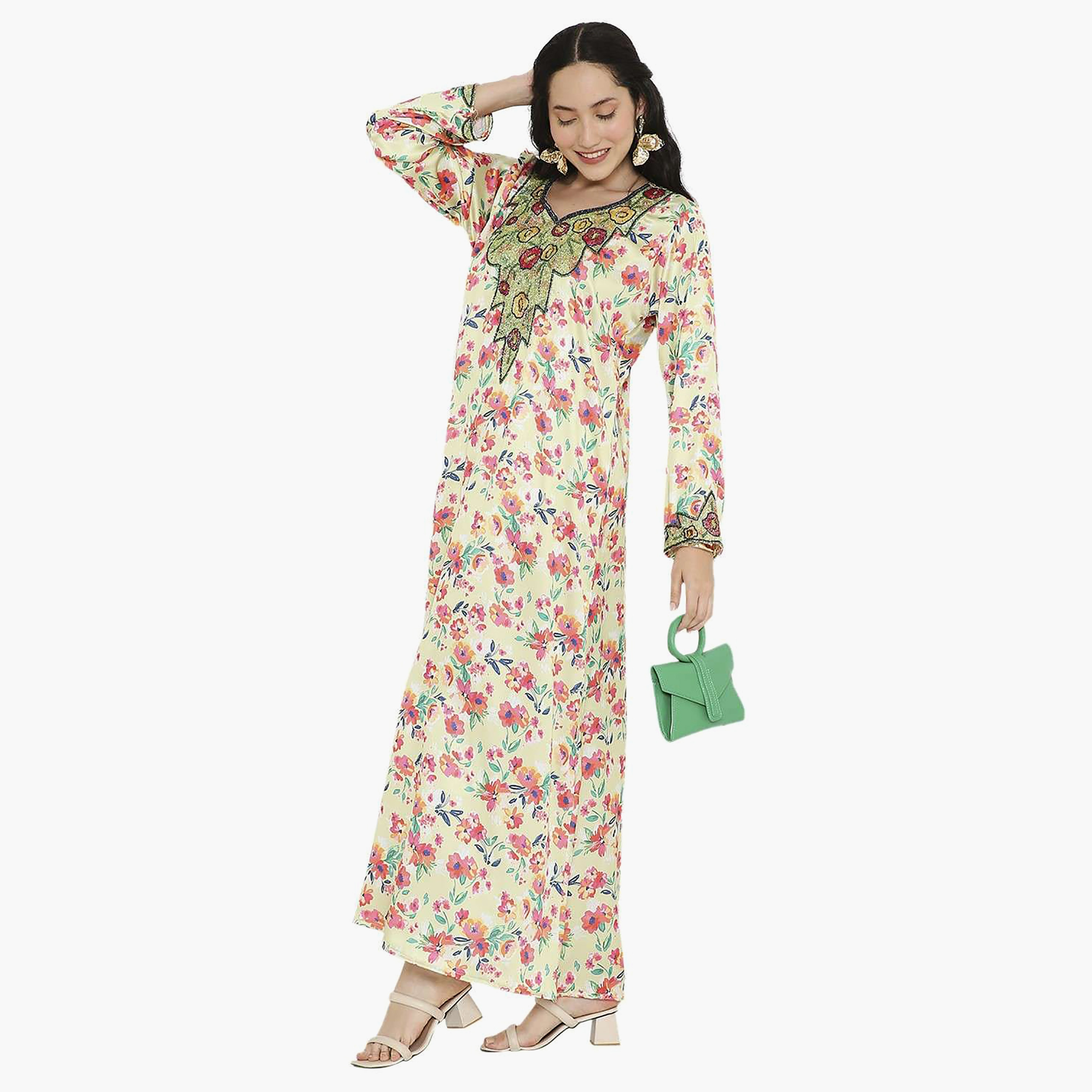 مخور سهرة نسائي مزين بالزهور ومزين بالخرز وتفاصيل عقدة عند الرقبة من هانا آند سارة-women-arabicclothing-jalabiyas-image-9