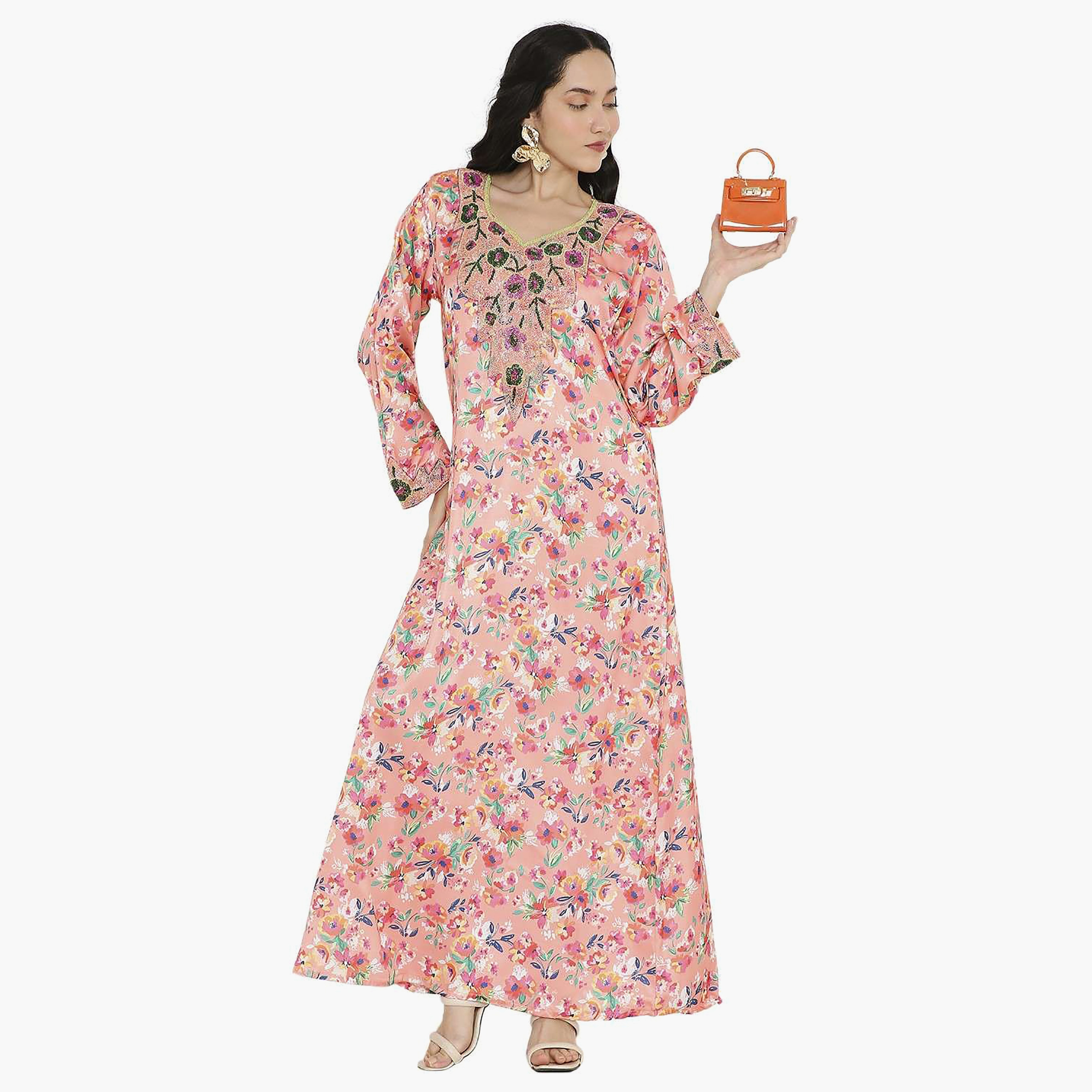 مخور سهرة نسائي مزين بالزهور ومزين بالخرز وتفاصيل عقدة عند الرقبة من هانا آند سارة-women-arabicclothing-jalabiyas-image-11