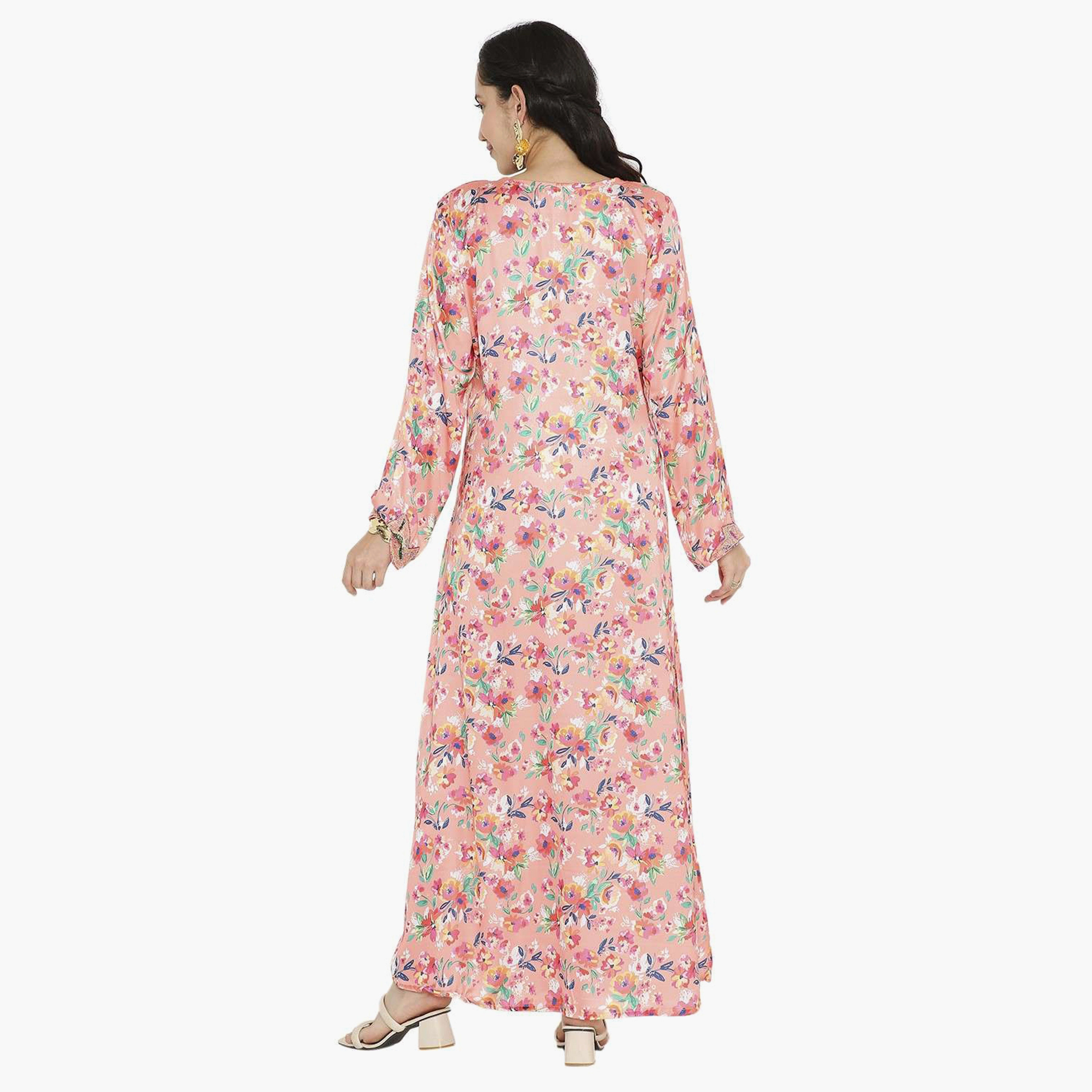 مخور سهرة نسائي مزين بالزهور ومزين بالخرز وتفاصيل عقدة عند الرقبة من هانا آند سارة-women-arabicclothing-jalabiyas-image-15