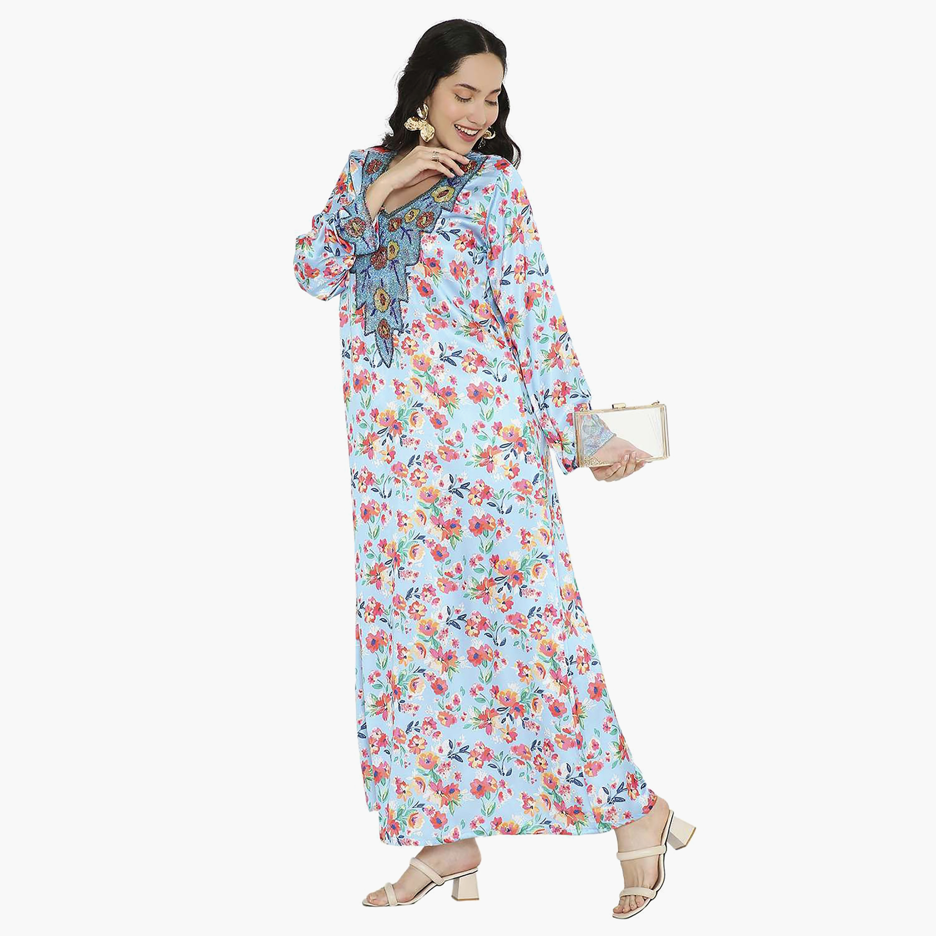 مخور سهرة نسائي مزين بالزهور ومزين بالخرز وتفاصيل عقدة عند الرقبة من هانا آند سارة-women-arabicclothing-jalabiyas-image-18
