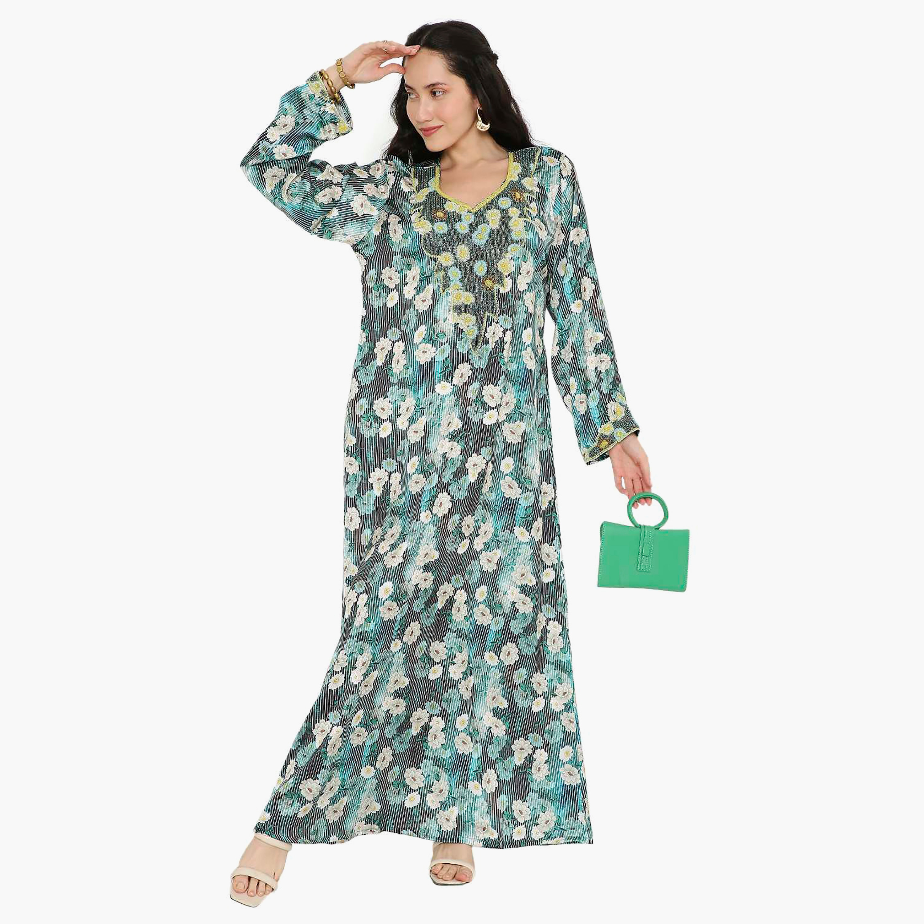 مخور سهرة نسائي مزين بالزهور ومزين بالخرز وتفاصيل عقدة عند الرقبة من هانا آند سارة-women-arabicclothing-jalabiyas-image-16