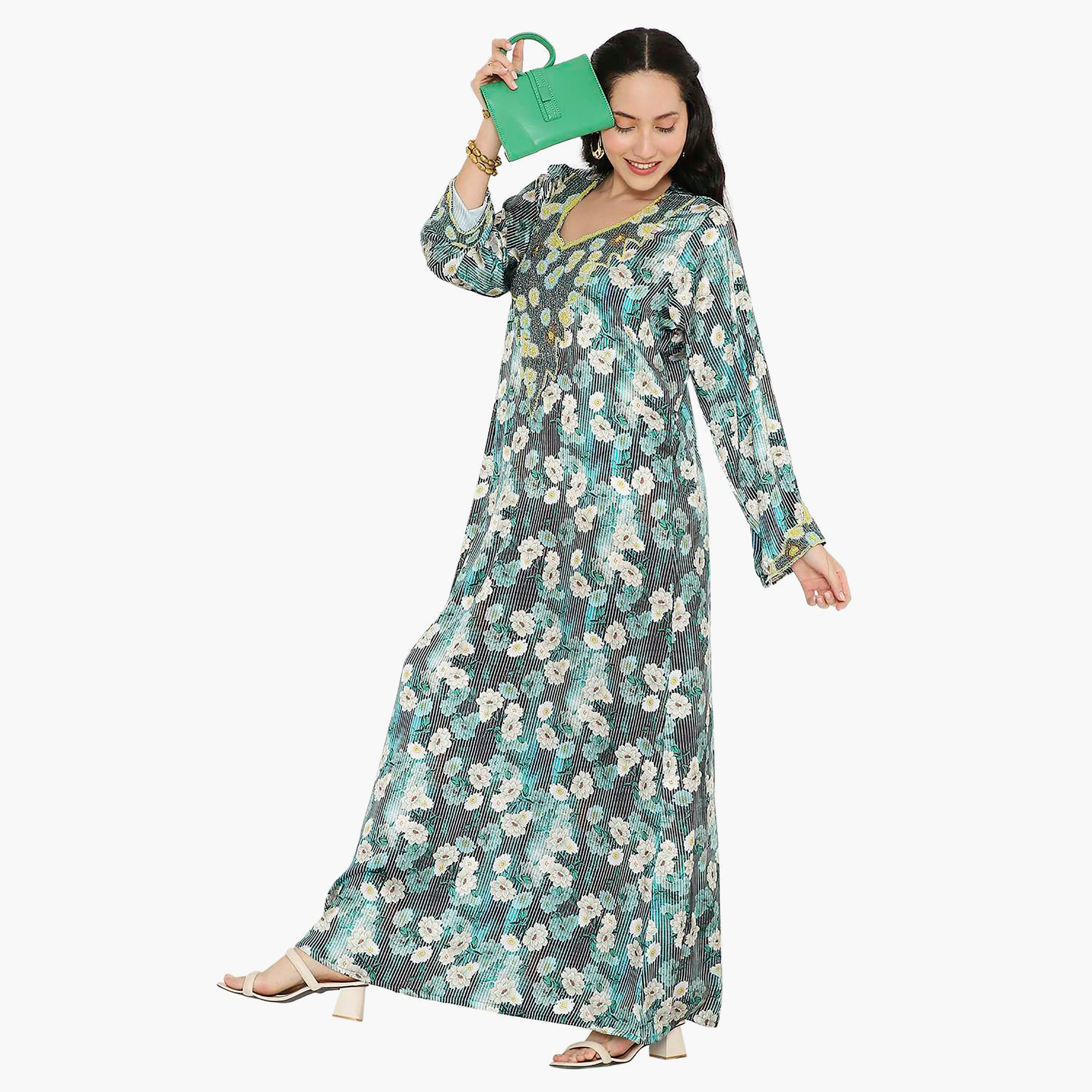مخور سهرة نسائي مزين بالزهور ومزين بالخرز وتفاصيل عقدة عند الرقبة من هانا آند سارة-women-arabicclothing-jalabiyas-image-18