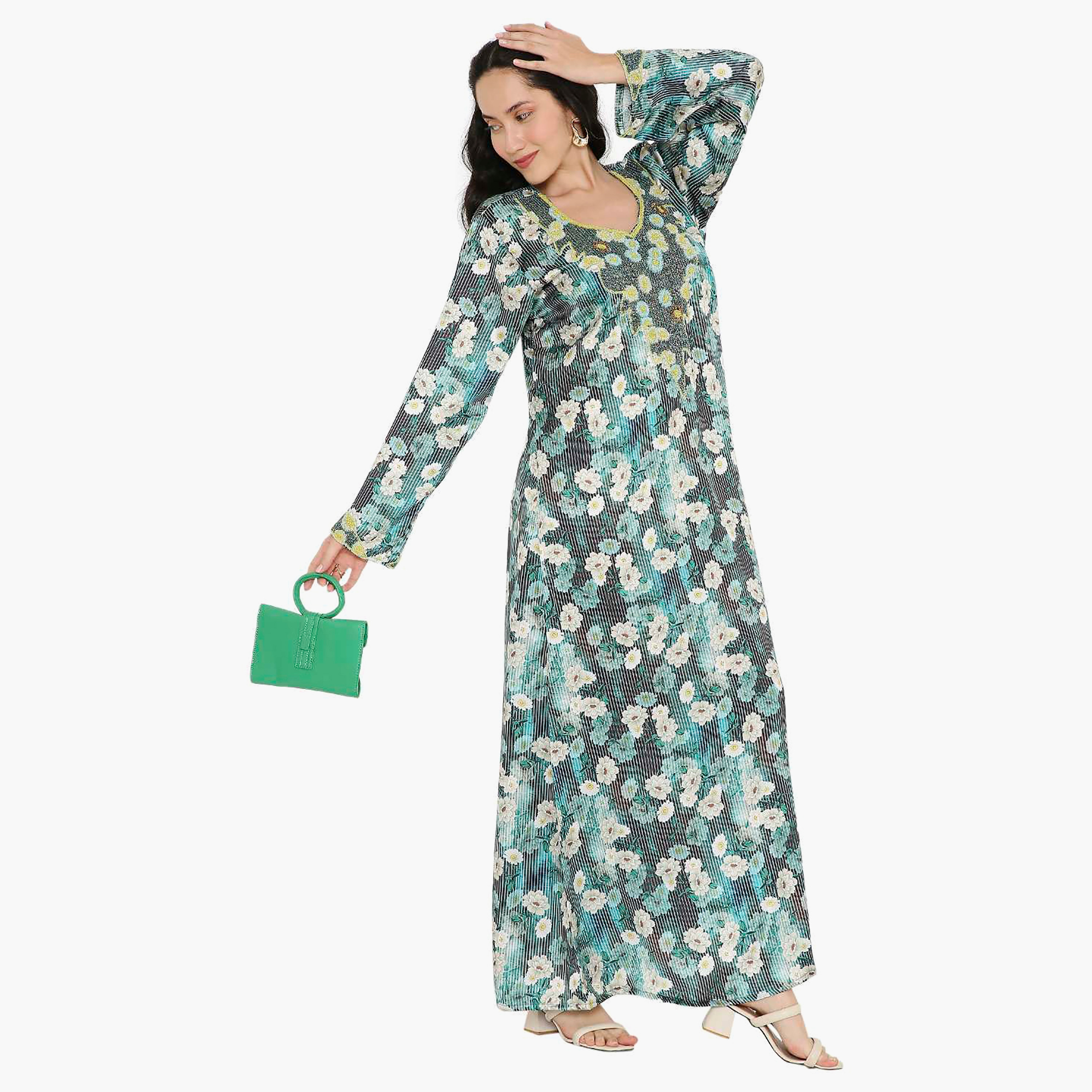 مخور سهرة نسائي مزين بالزهور ومزين بالخرز وتفاصيل عقدة عند الرقبة من هانا آند سارة-women-arabicclothing-jalabiyas-image-19
