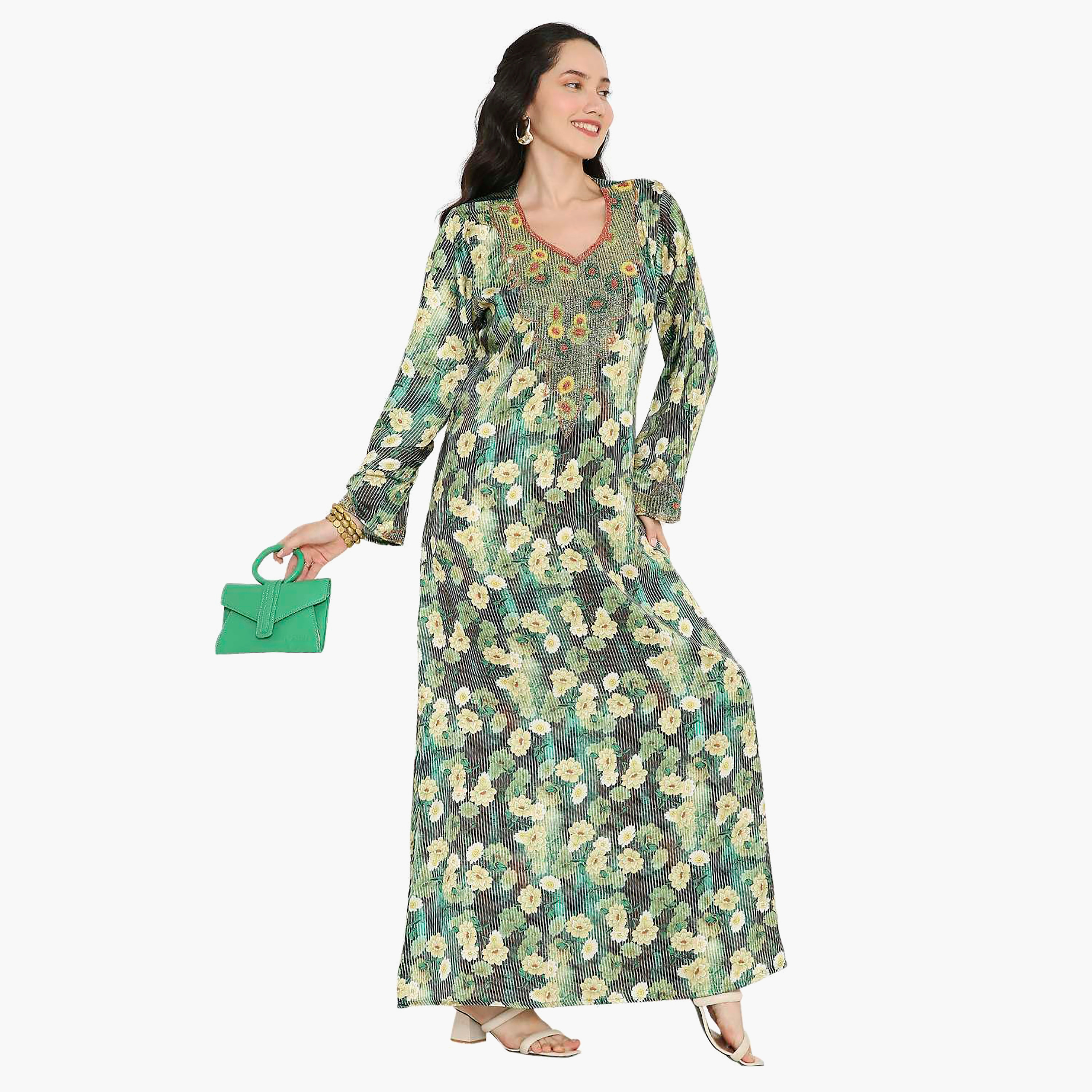 مخور سهرة نسائي مزين بالزهور ومزين بالخرز وتفاصيل عقدة عند الرقبة من هانا آند سارة-women-arabicclothing-jalabiyas-image-8