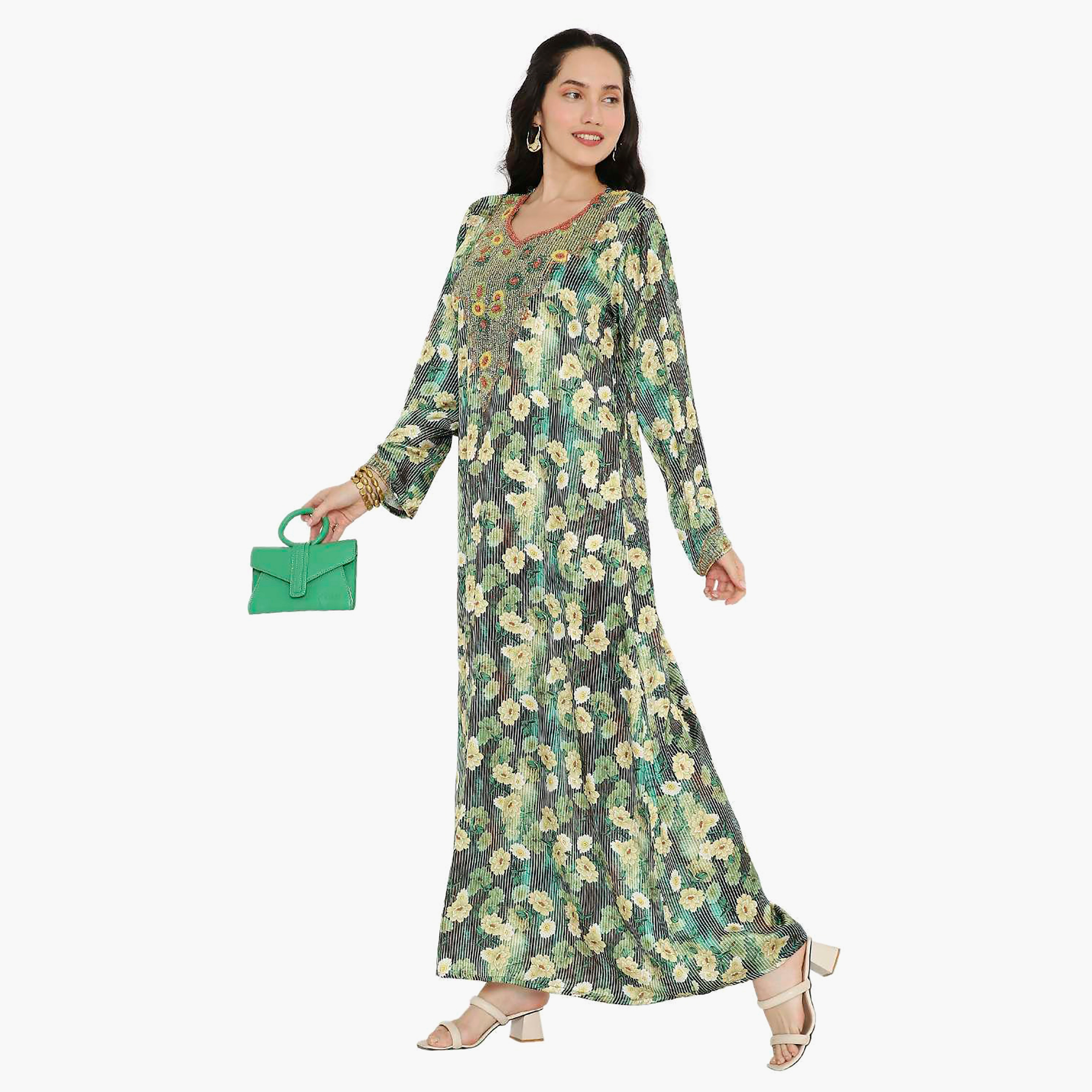 مخور سهرة نسائي مزين بالزهور ومزين بالخرز وتفاصيل عقدة عند الرقبة من هانا آند سارة-women-arabicclothing-jalabiyas-image-9