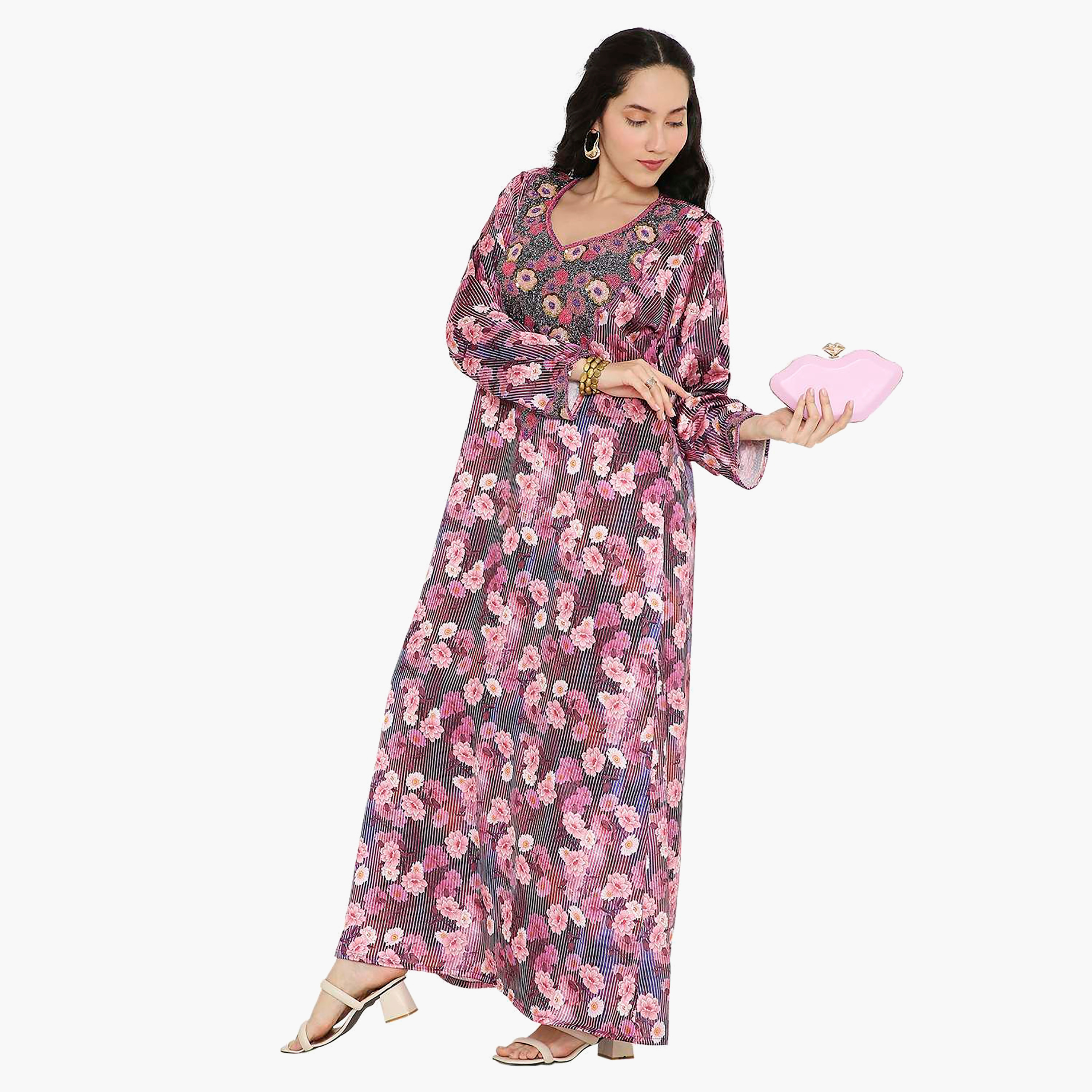 مخور سهرة نسائي مزين بالزهور ومزين بالخرز وتفاصيل عقدة عند الرقبة من هانا آند سارة-women-arabicclothing-jalabiyas-image-13