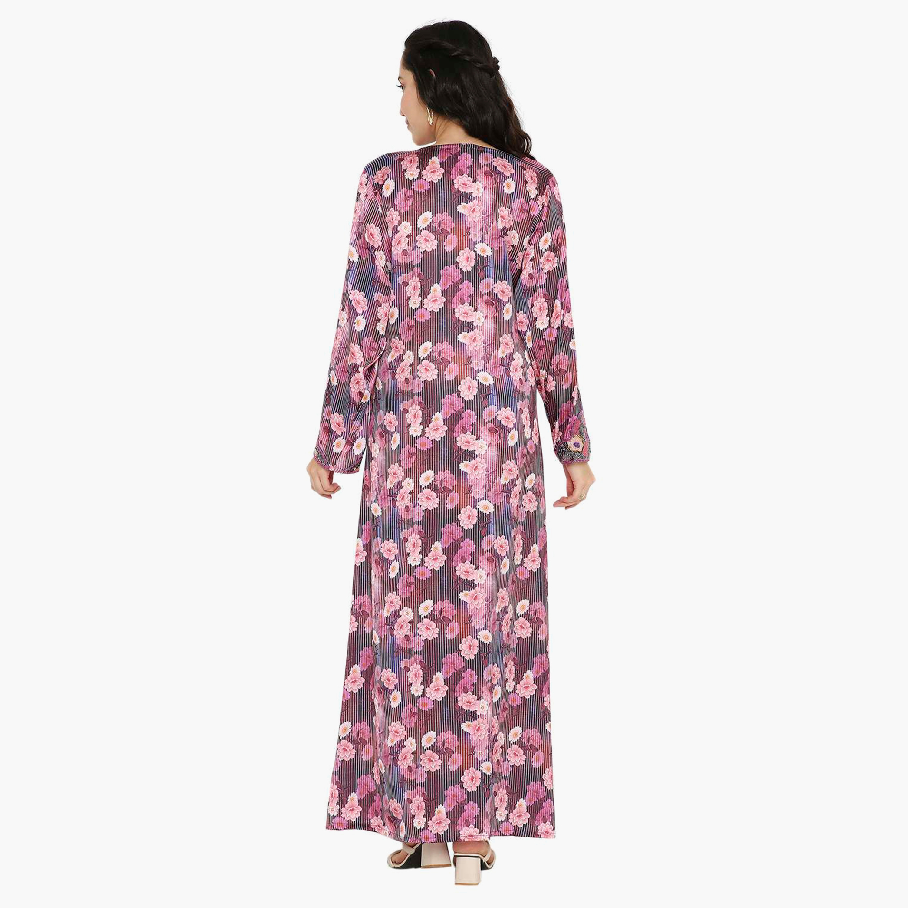 مخور سهرة نسائي مزين بالزهور ومزين بالخرز وتفاصيل عقدة عند الرقبة من هانا آند سارة-women-arabicclothing-jalabiyas-image-15