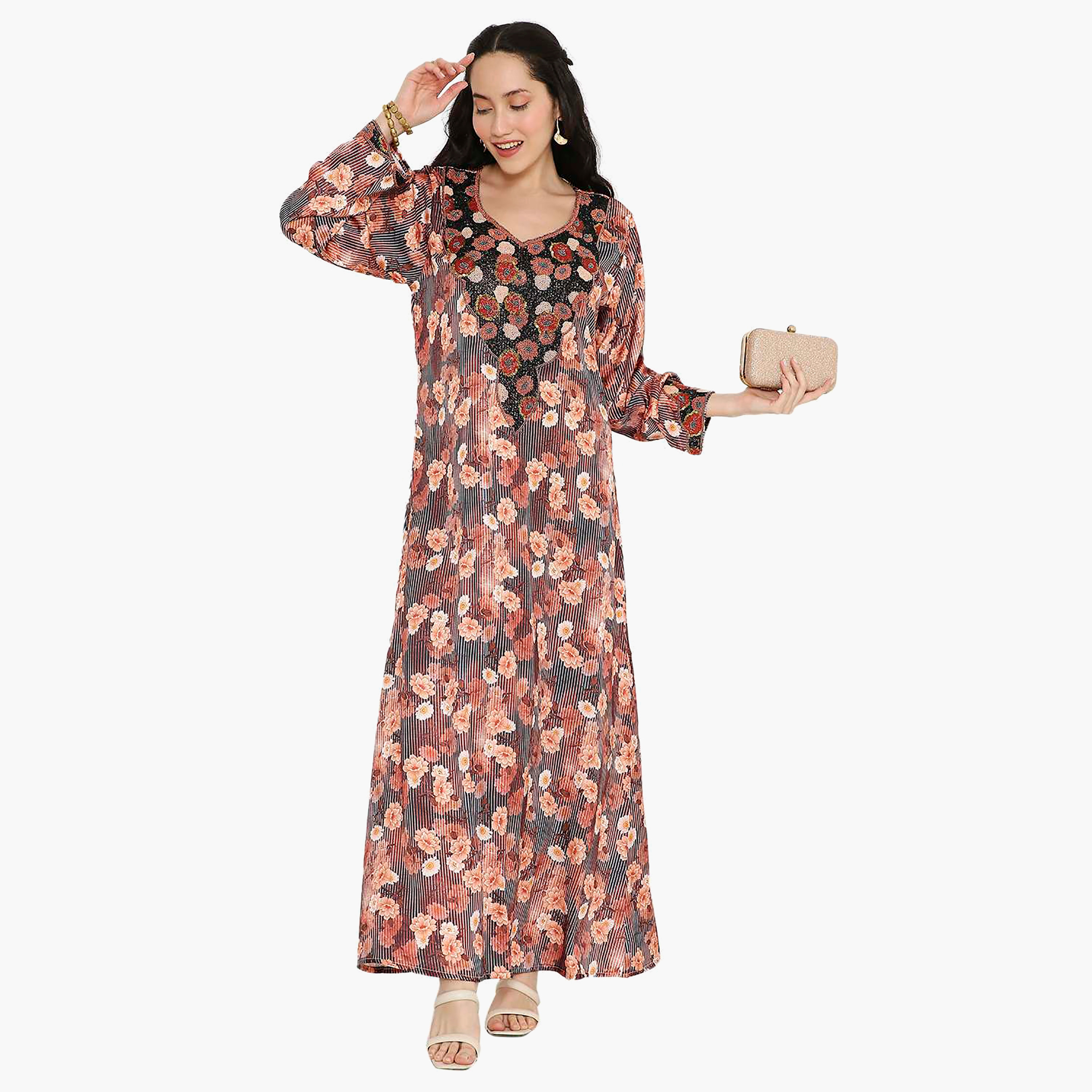 مخور سهرة نسائي مزين بالزهور ومزين بالخرز وتفاصيل عقدة عند الرقبة من هانا آند سارة-women-arabicclothing-jalabiyas-image-21