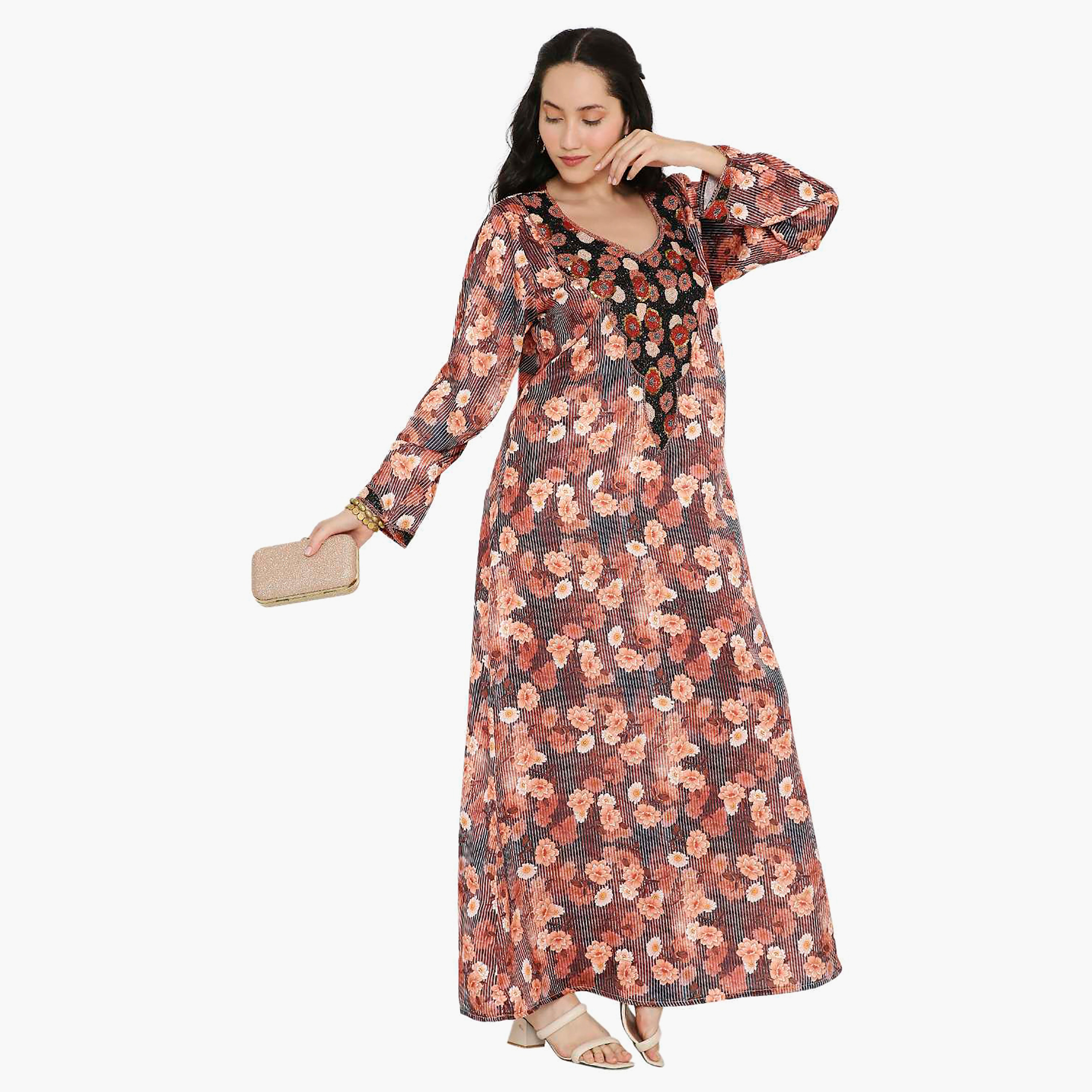 مخور سهرة نسائي مزين بالزهور ومزين بالخرز وتفاصيل عقدة عند الرقبة من هانا آند سارة-women-arabicclothing-jalabiyas-image-23
