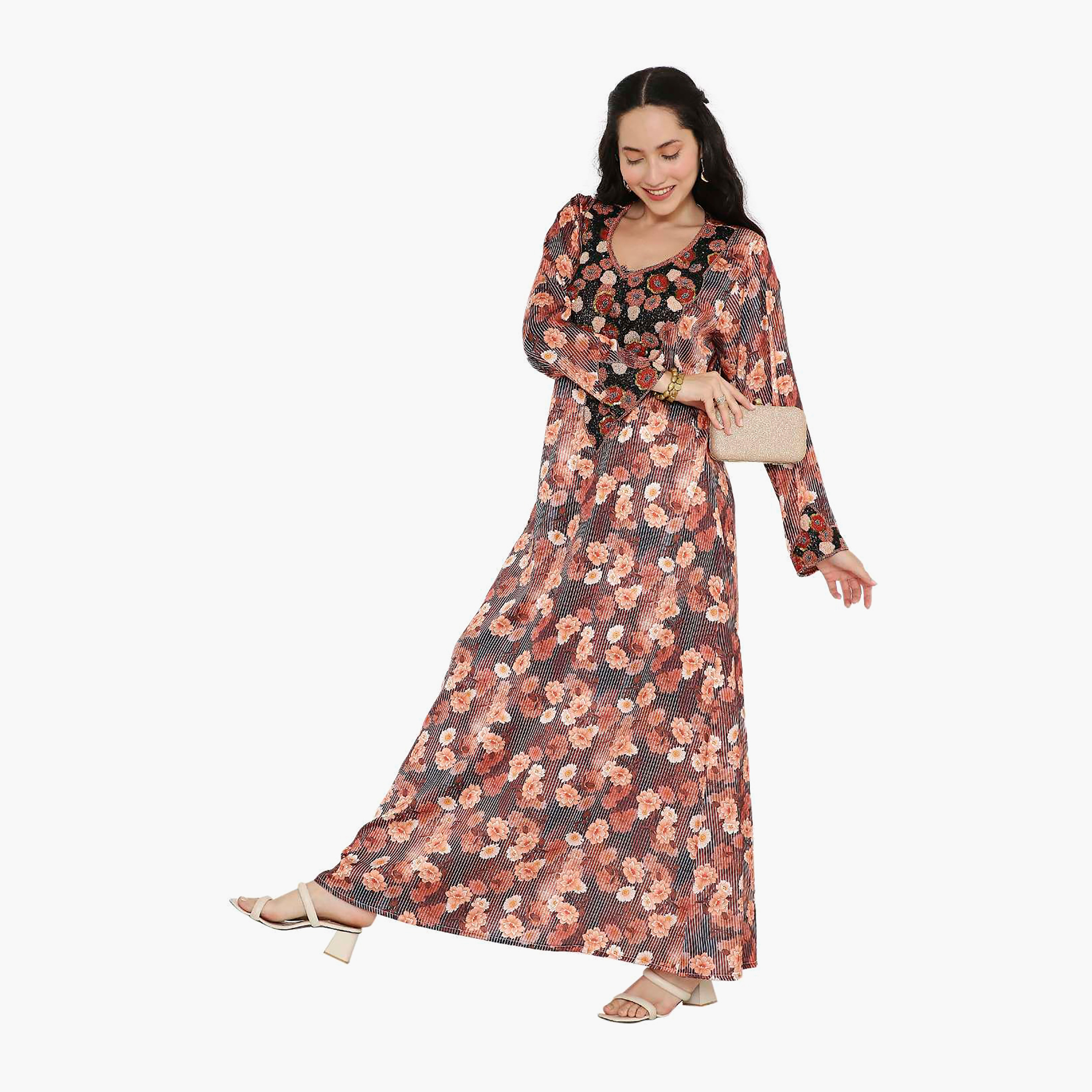 مخور سهرة نسائي مزين بالزهور ومزين بالخرز وتفاصيل عقدة عند الرقبة من هانا آند سارة-women-arabicclothing-jalabiyas-image-24