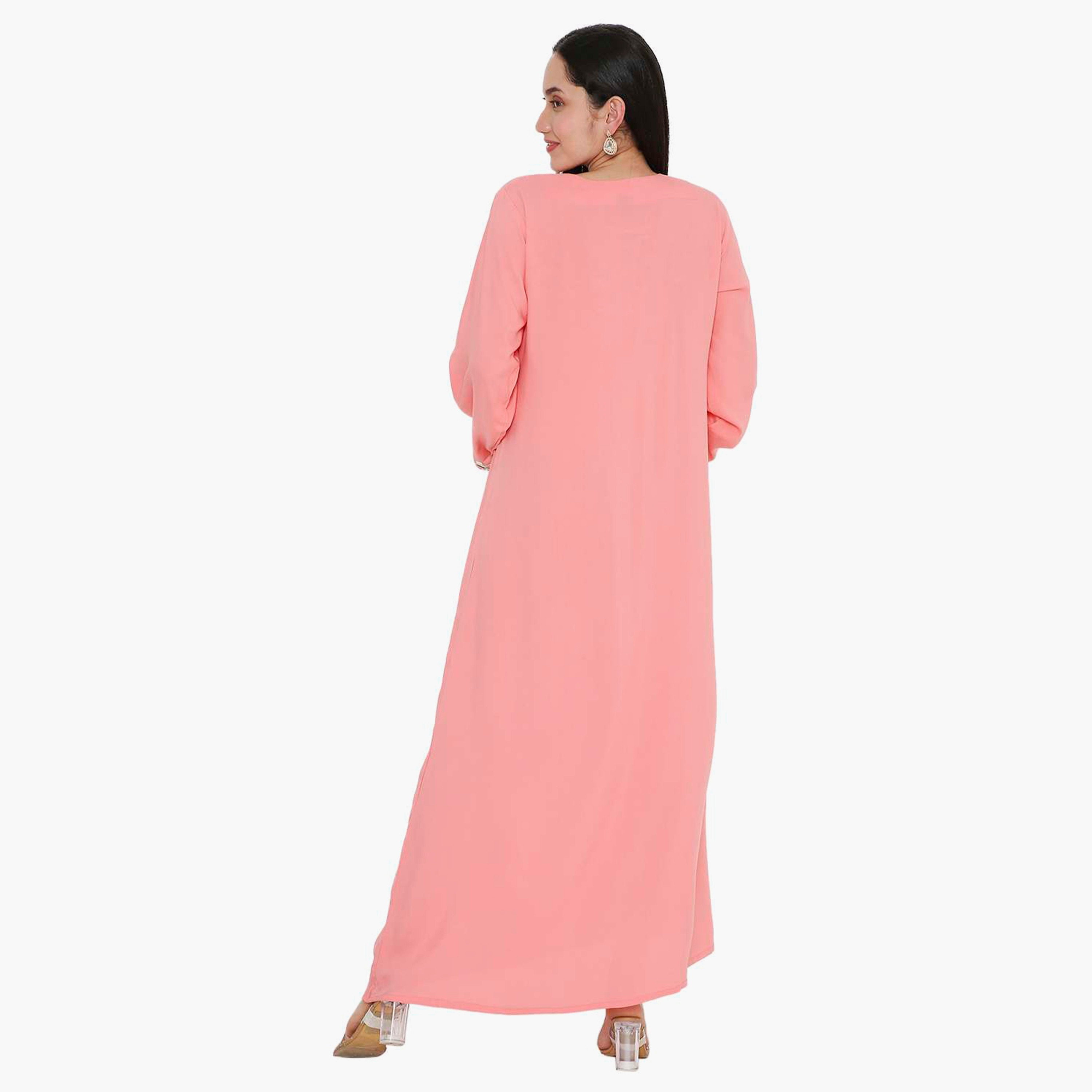 جلابية نسائية مطرزة بفتحة رقبة دائرية مع تفاصيل مطوية من هانا آند سارة-women-arabicclothing-jalabiyas-image-10