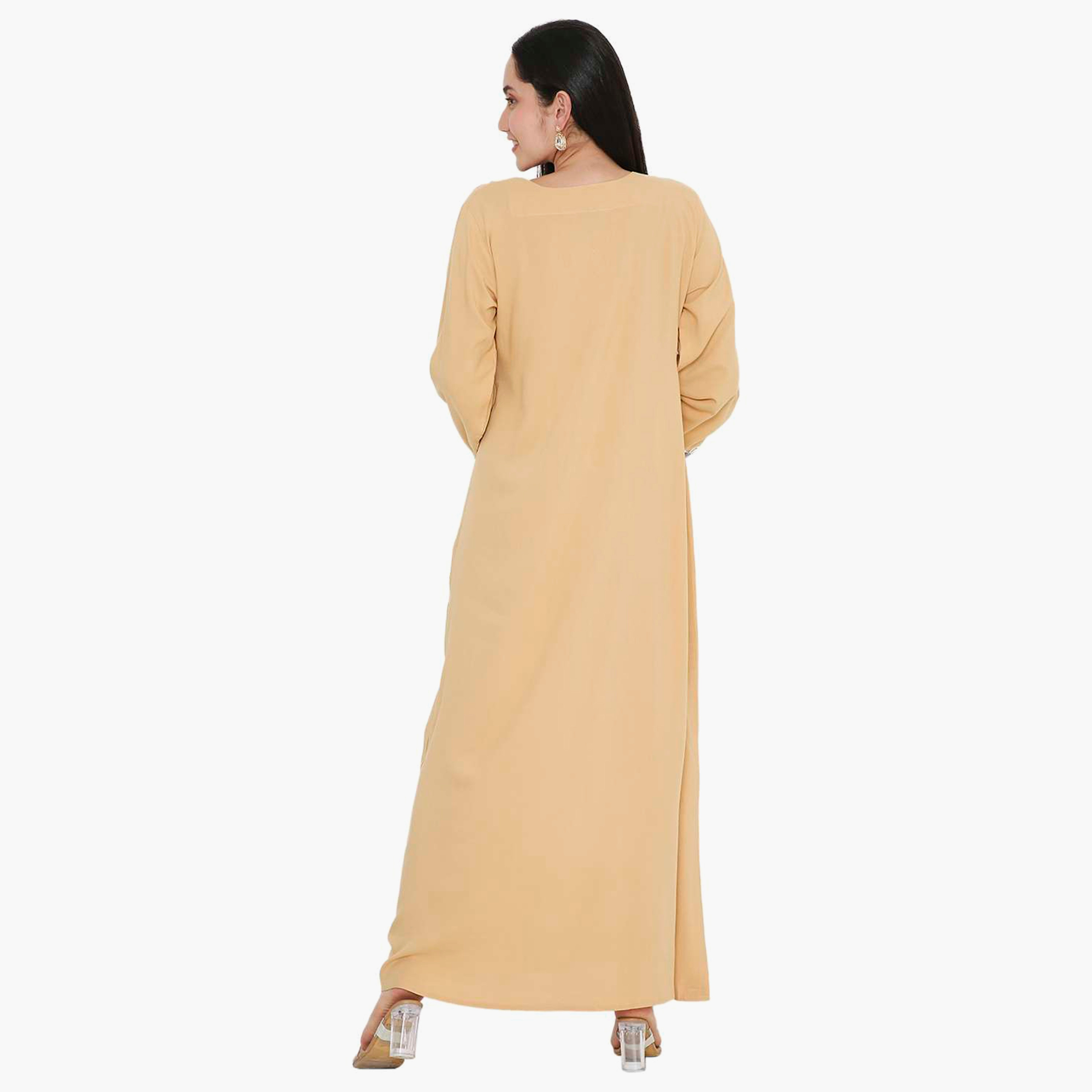 جلابية نسائية مطرزة بفتحة رقبة دائرية مع تفاصيل مطوية من هانا آند سارة-women-arabicclothing-jalabiyas-image-15