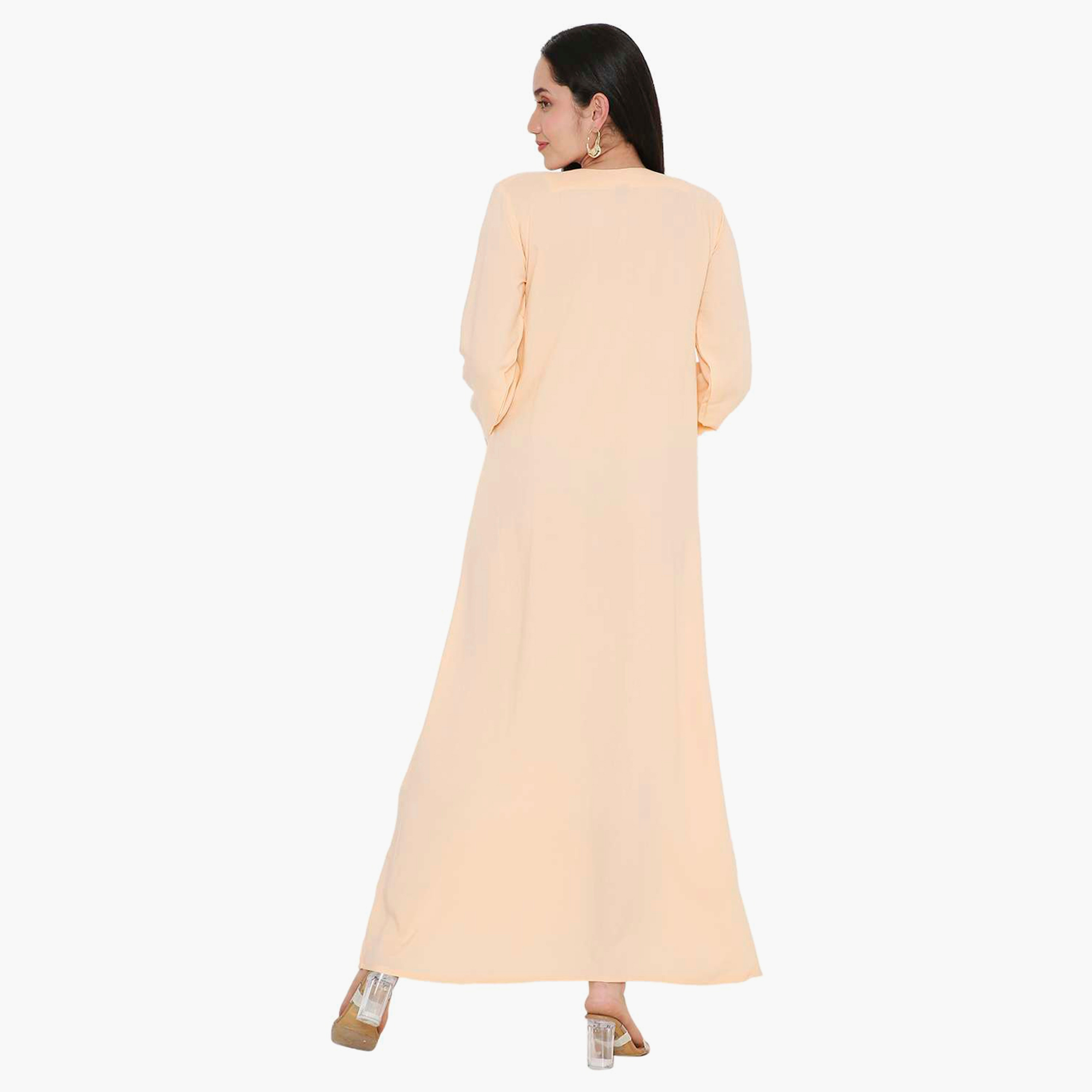 جلابية نسائية مطرزة بفتحة رقبة دائرية مع تفاصيل مطوية من هانا آند سارة-women-arabicclothing-jalabiyas-image-5