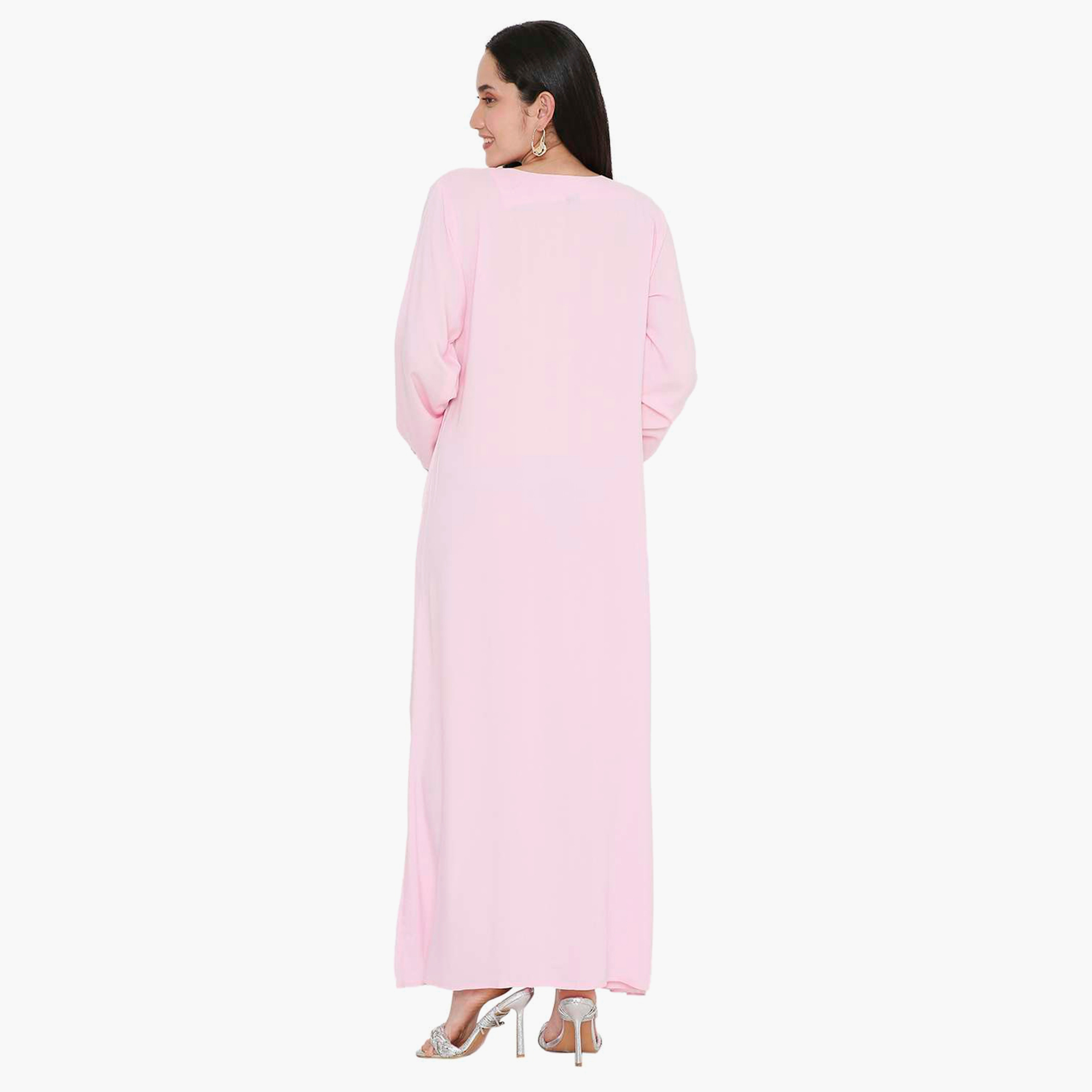 جلابية نسائية مطرزة بفتحة رقبة دائرية مع تفاصيل مطوية من هانا آند سارة-women-arabicclothing-jalabiyas-image-10