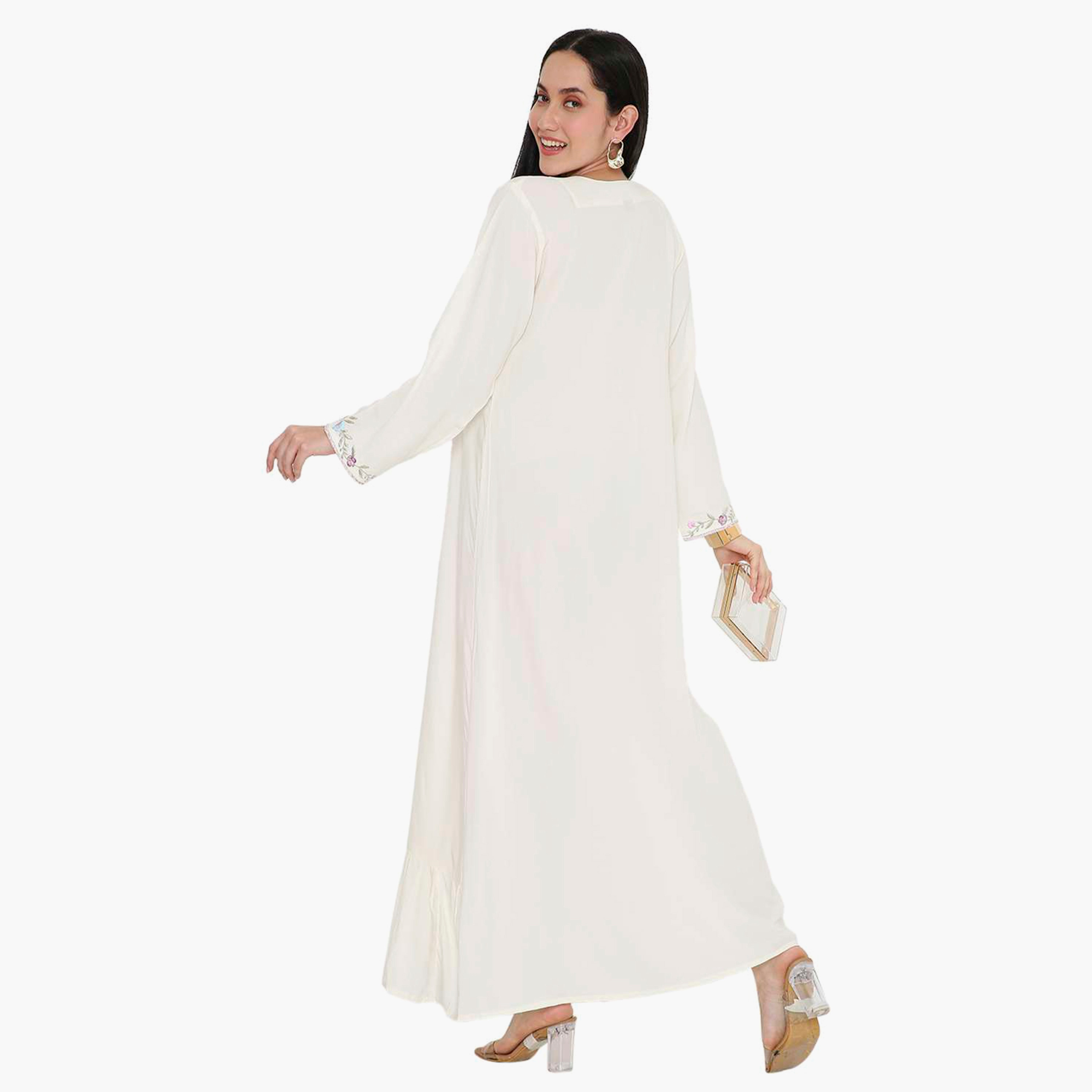 جلابية نسائية مطرزة بفتحة رقبة دائرية مع تفاصيل مطوية من هانا آند سارة-women-arabicclothing-jalabiyas-image-15