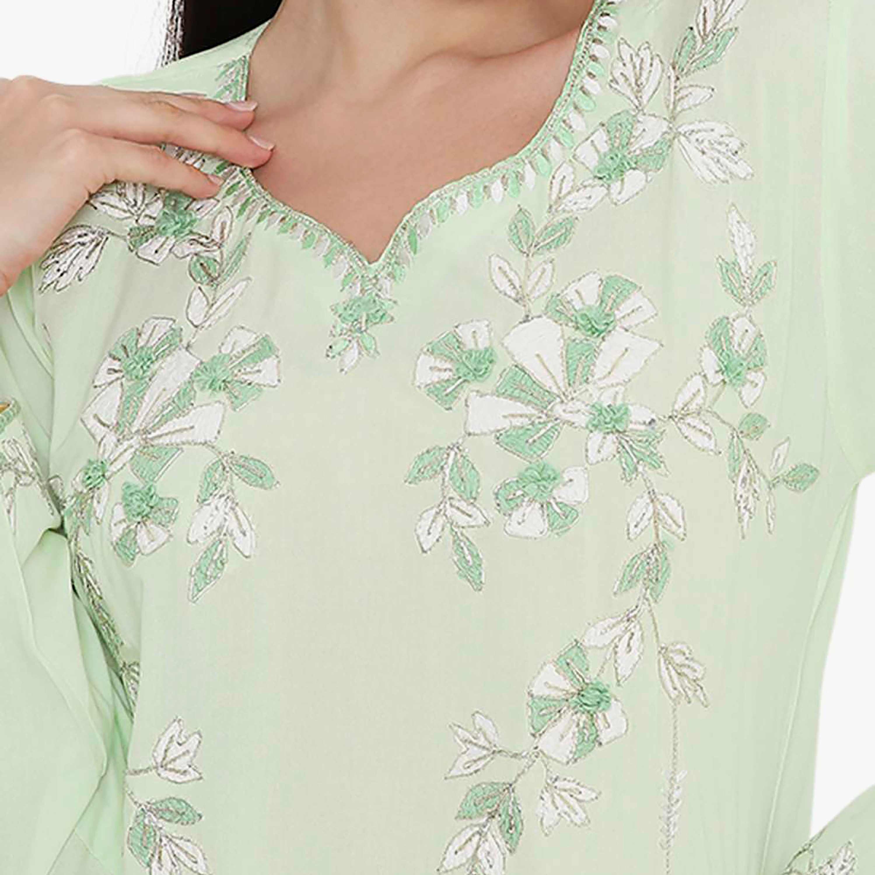 جلابية نسائية بأكمام مطوية بتصميم مطرز من هانا آند سارة-women-arabicclothing-jalabiyas-image-2