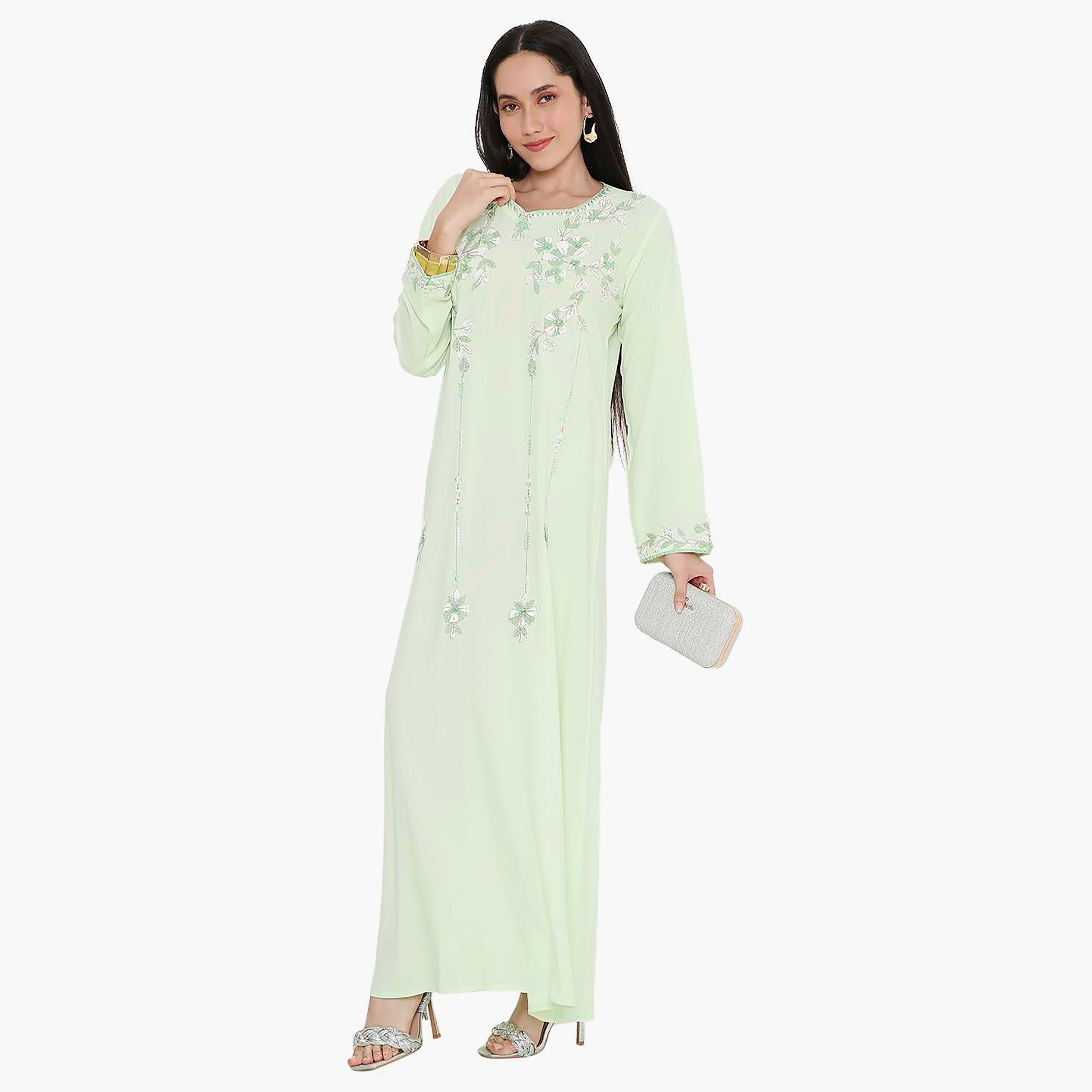 Hana & Sara Embroidered Designed Cuffed Sleeves Women's Jalabiya-women-arabicclothing-jalabiyas-image-3