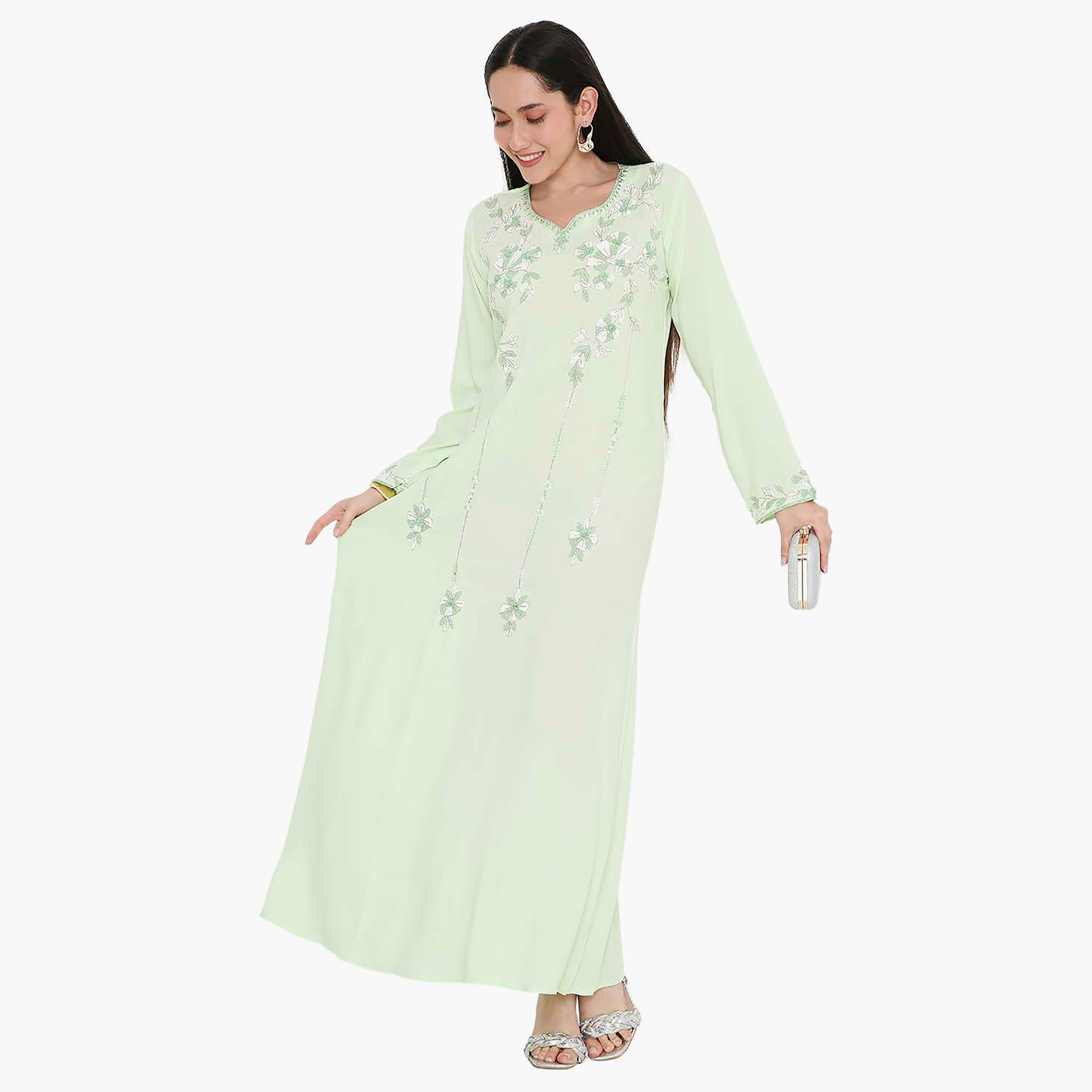Hana & Sara Embroidered Designed Cuffed Sleeves Women's Jalabiya-women-arabicclothing-jalabiyas-image-4