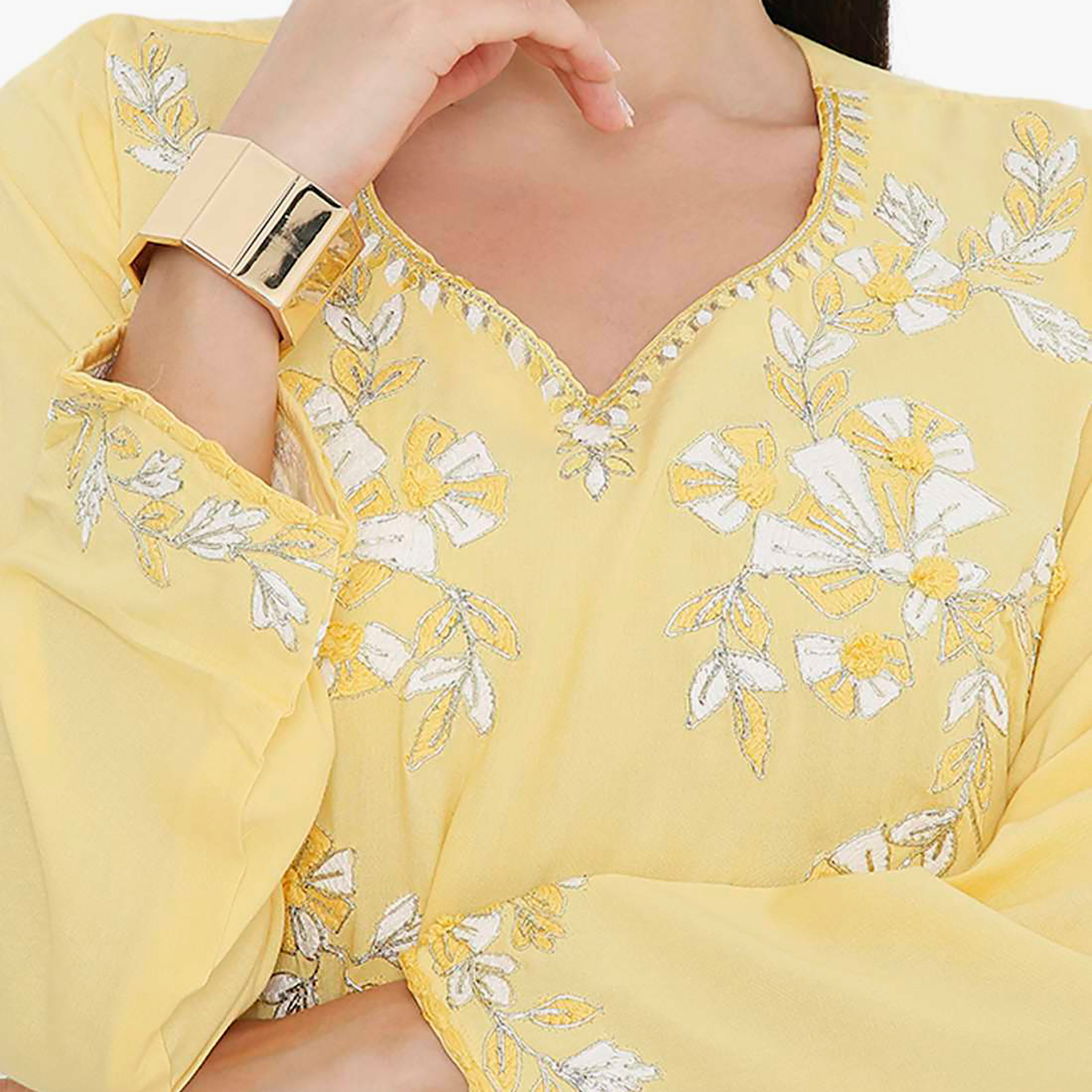 جلابية نسائية بأكمام مطوية بتصميم مطرز من هانا آند سارة-women-arabicclothing-jalabiyas-image-12