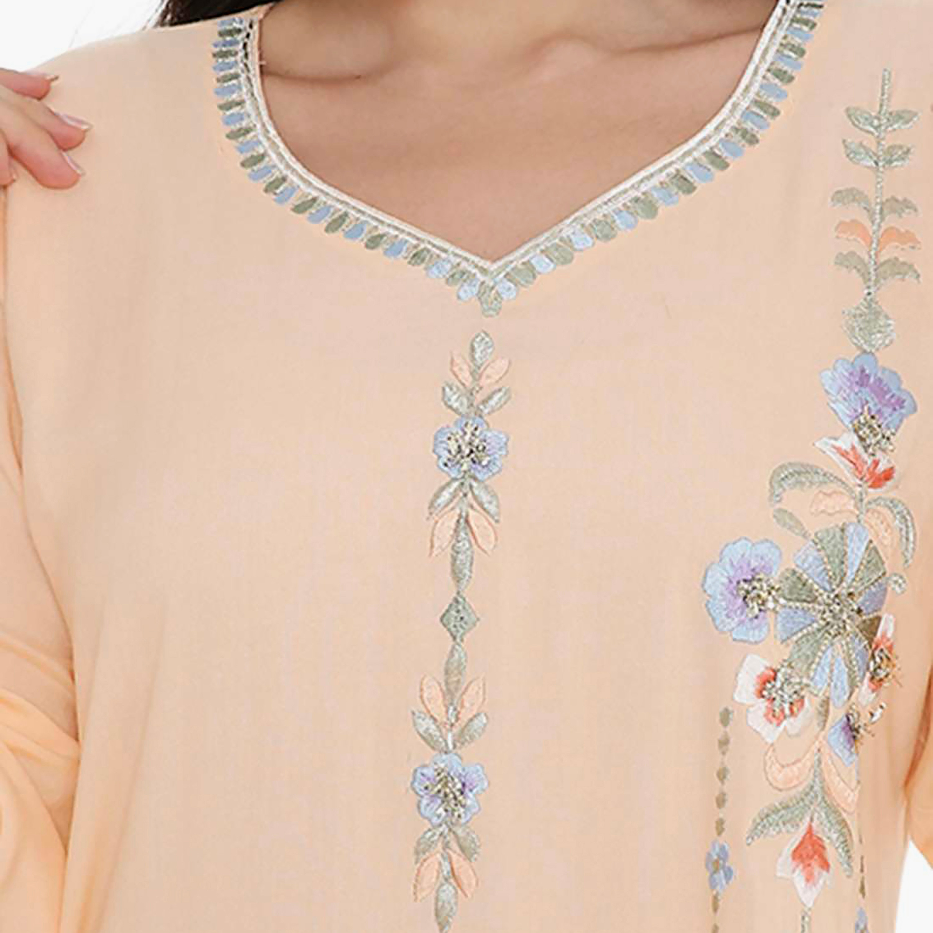 جلابية نسائية بأكمام مطوية بتصميم مطرز من هانا آند سارة-women-arabicclothing-jalabiyas-image-7