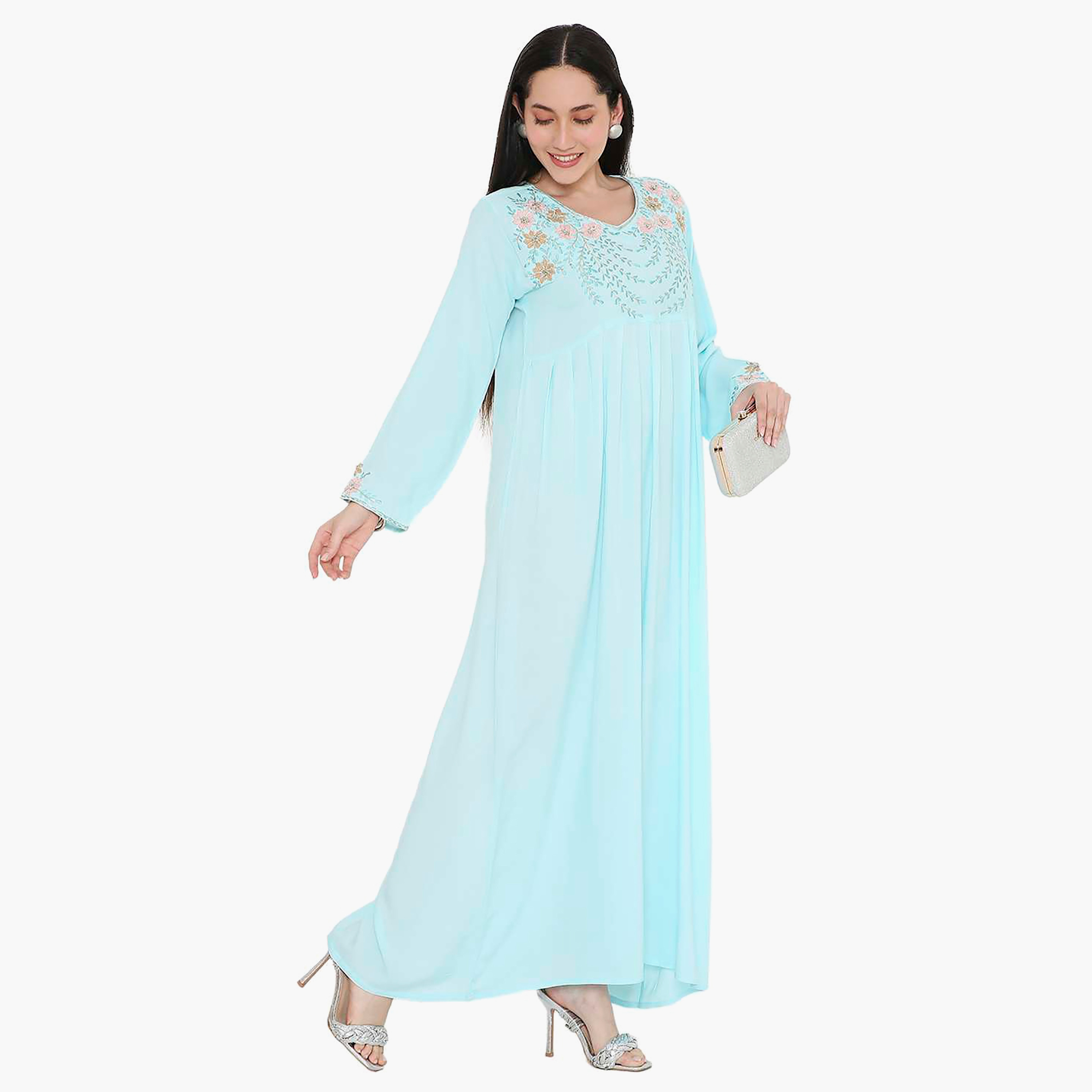 جلابية نسائية بأكمام مطوية ومطرزة من هانا آند سارة-women-arabicclothing-jalabiyas-image-3