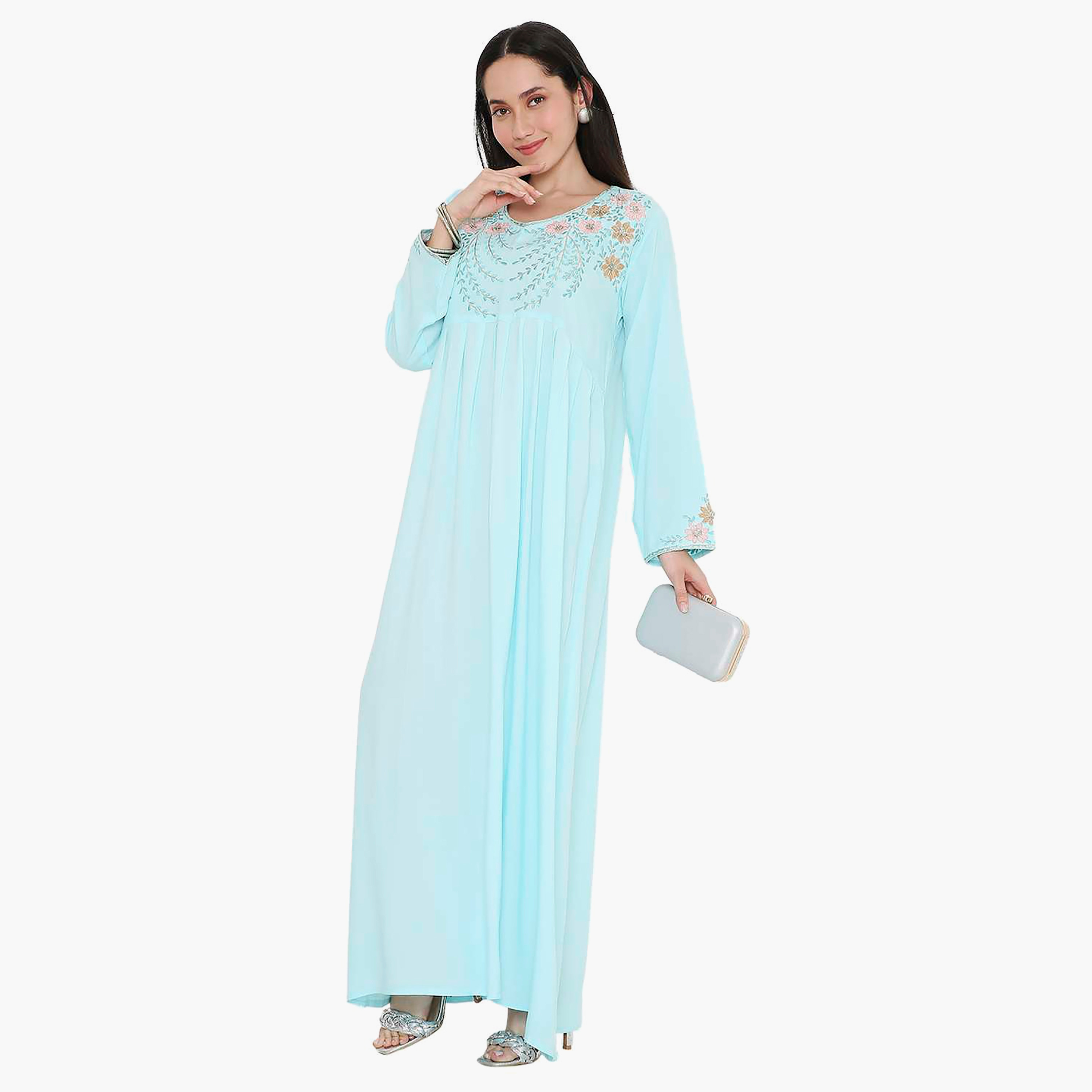 جلابية نسائية بأكمام مطوية ومطرزة من هانا آند سارة-women-arabicclothing-jalabiyas-image-4