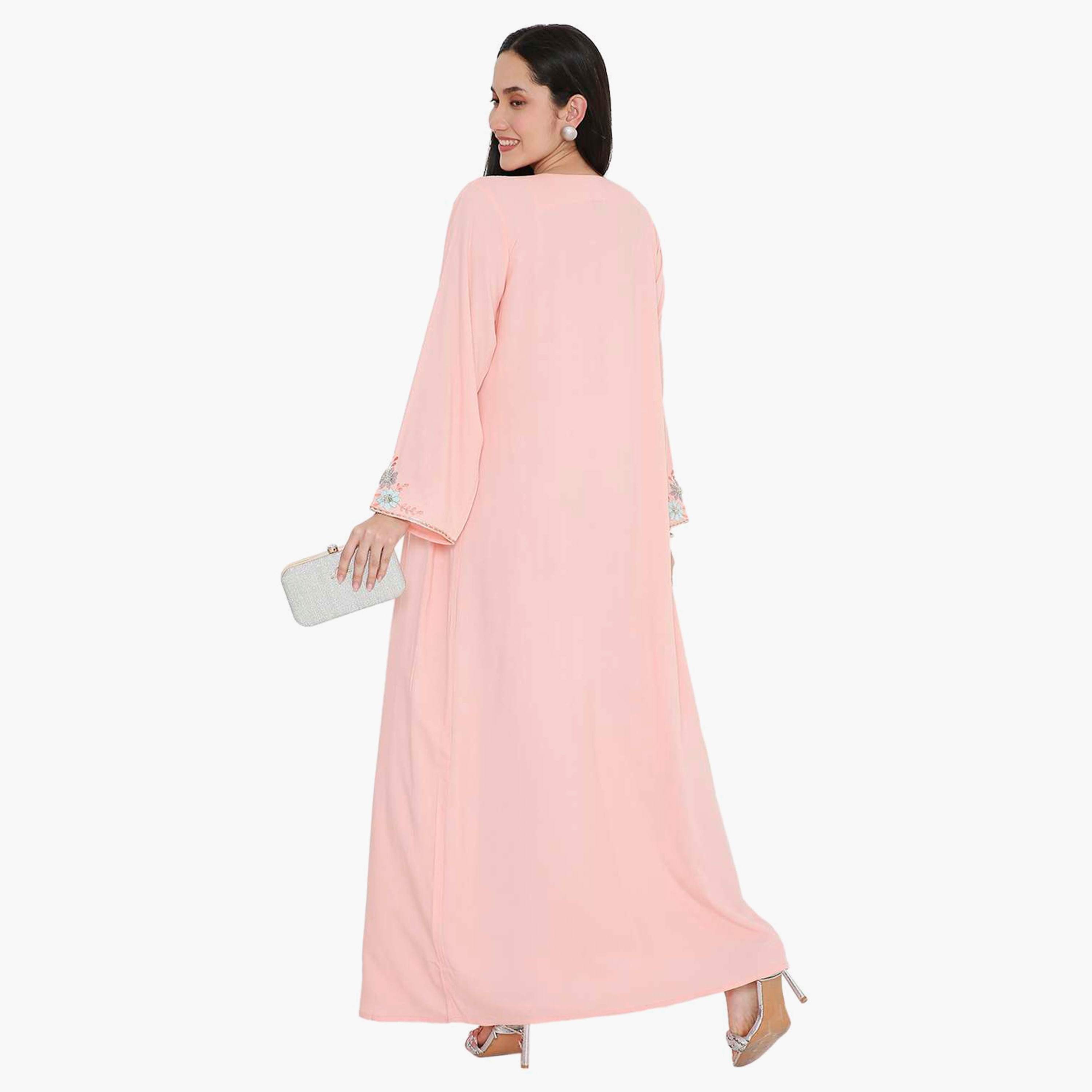 Hana & Sara Embroidered & Pleated Detail Designed Cuffed Sleeves Women's Jalabiya-women-arabicclothing-jalabiyas-image-10