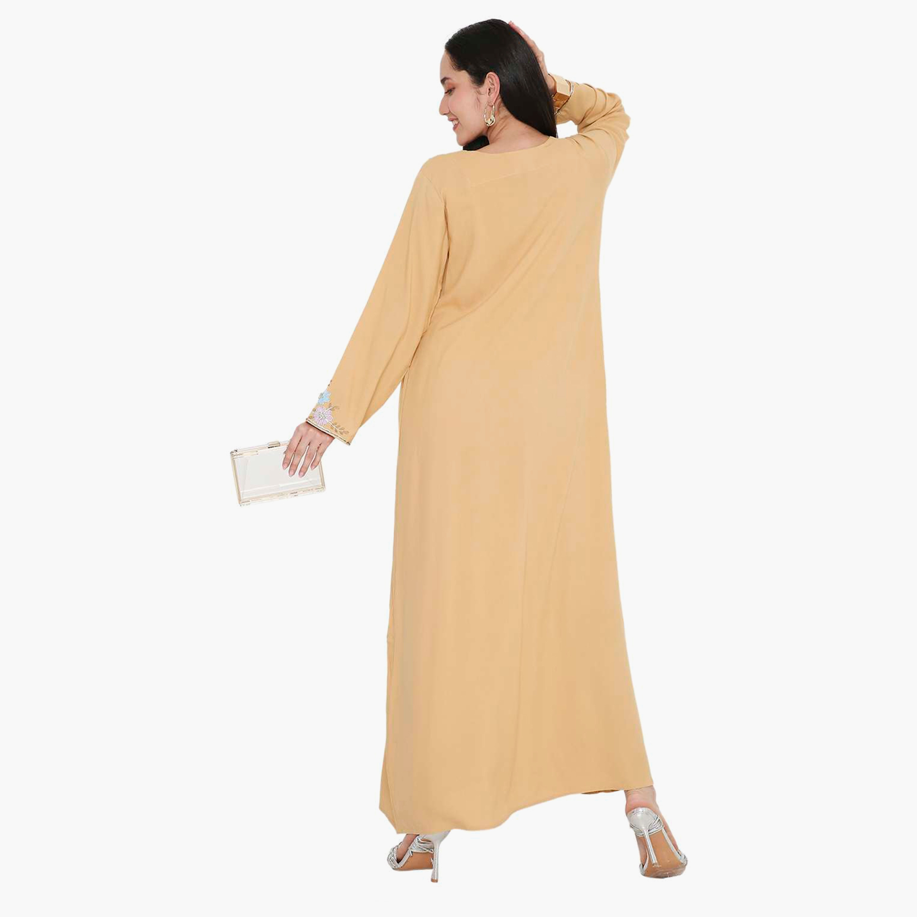 Hana & Sara Embroidered & Pleated Detail Designed Cuffed Sleeves Women's Jalabiya-women-arabicclothing-jalabiyas-image-15