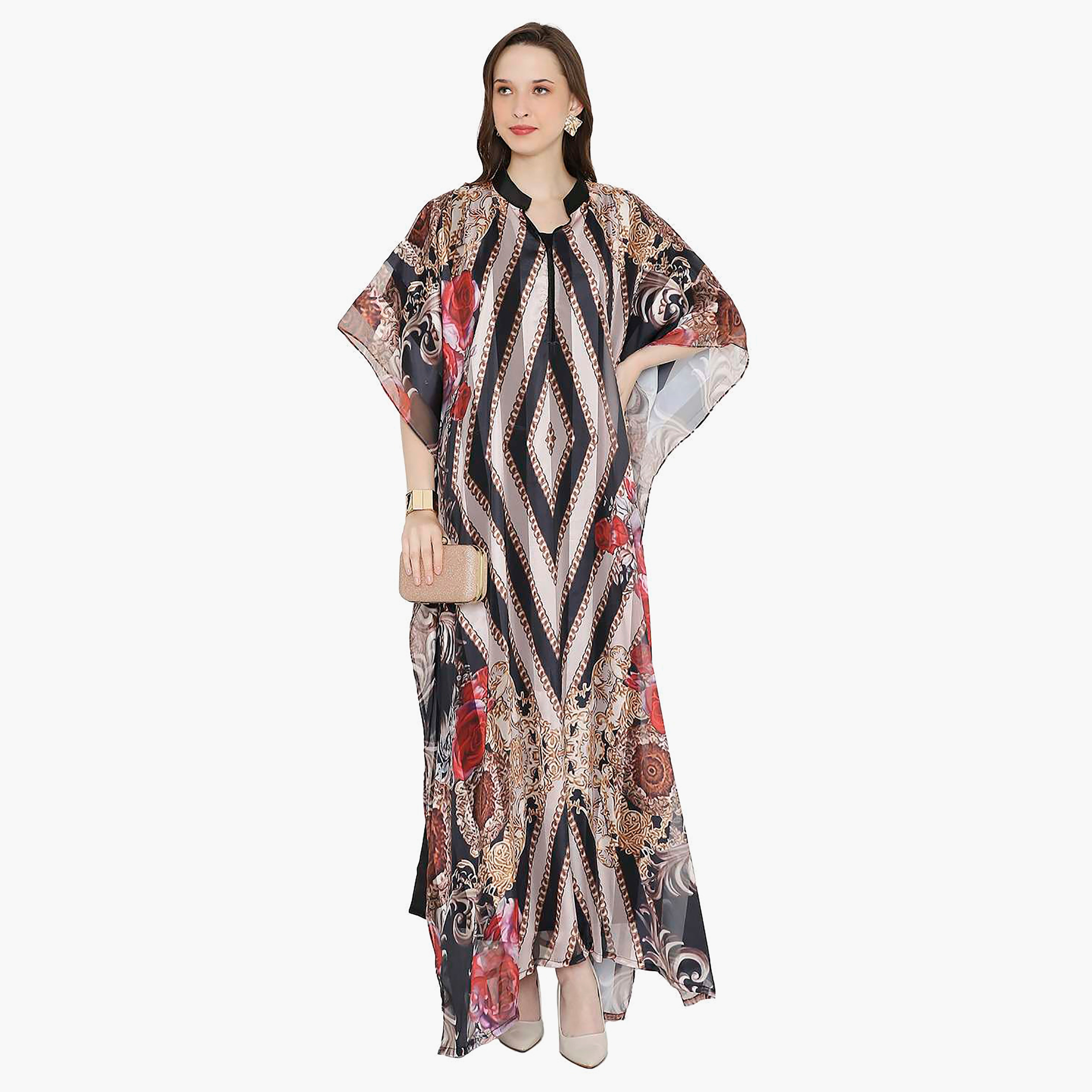 قفطان احتفالي نسائي مطبوع بياقة وأكمام واسعة من هانا آند سارة-women-arabicclothing-jalabiyas-image-1