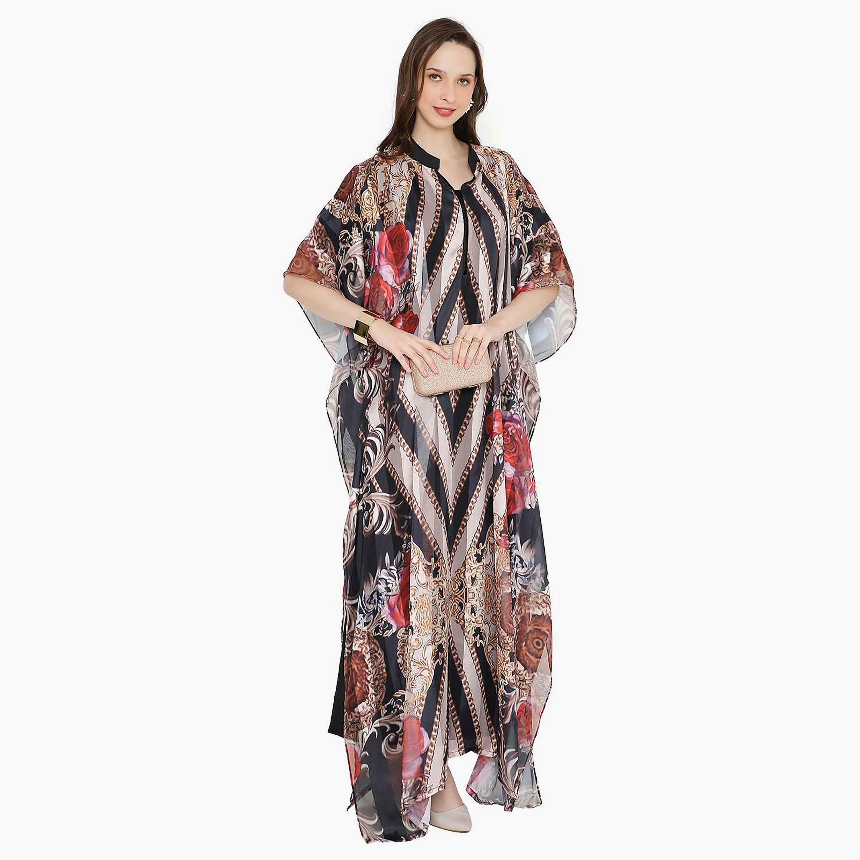 قفطان احتفالي نسائي مطبوع بياقة وأكمام واسعة من هانا آند سارة-women-arabicclothing-jalabiyas-image-3