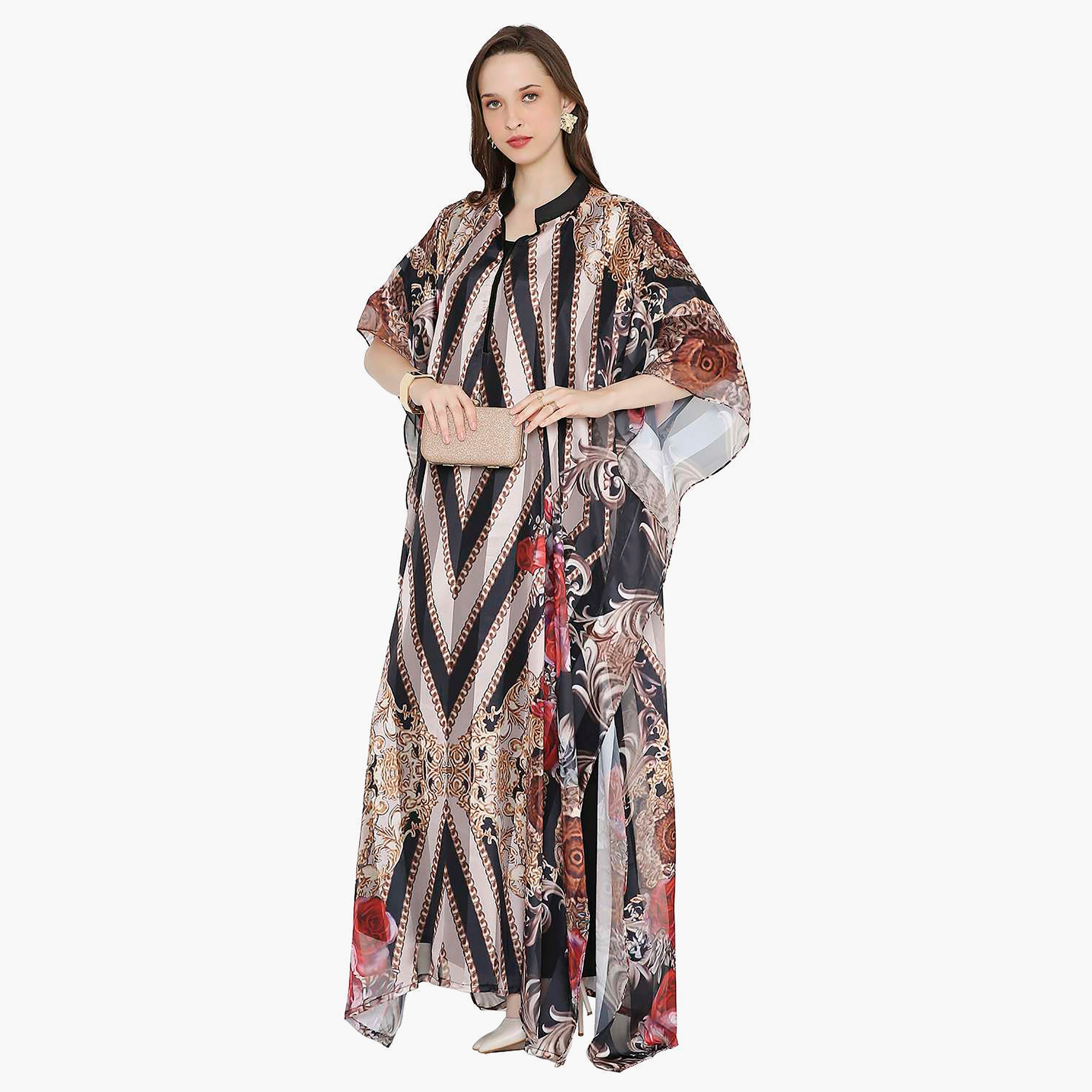 قفطان احتفالي نسائي مطبوع بياقة وأكمام واسعة من هانا آند سارة-women-arabicclothing-jalabiyas-image-4