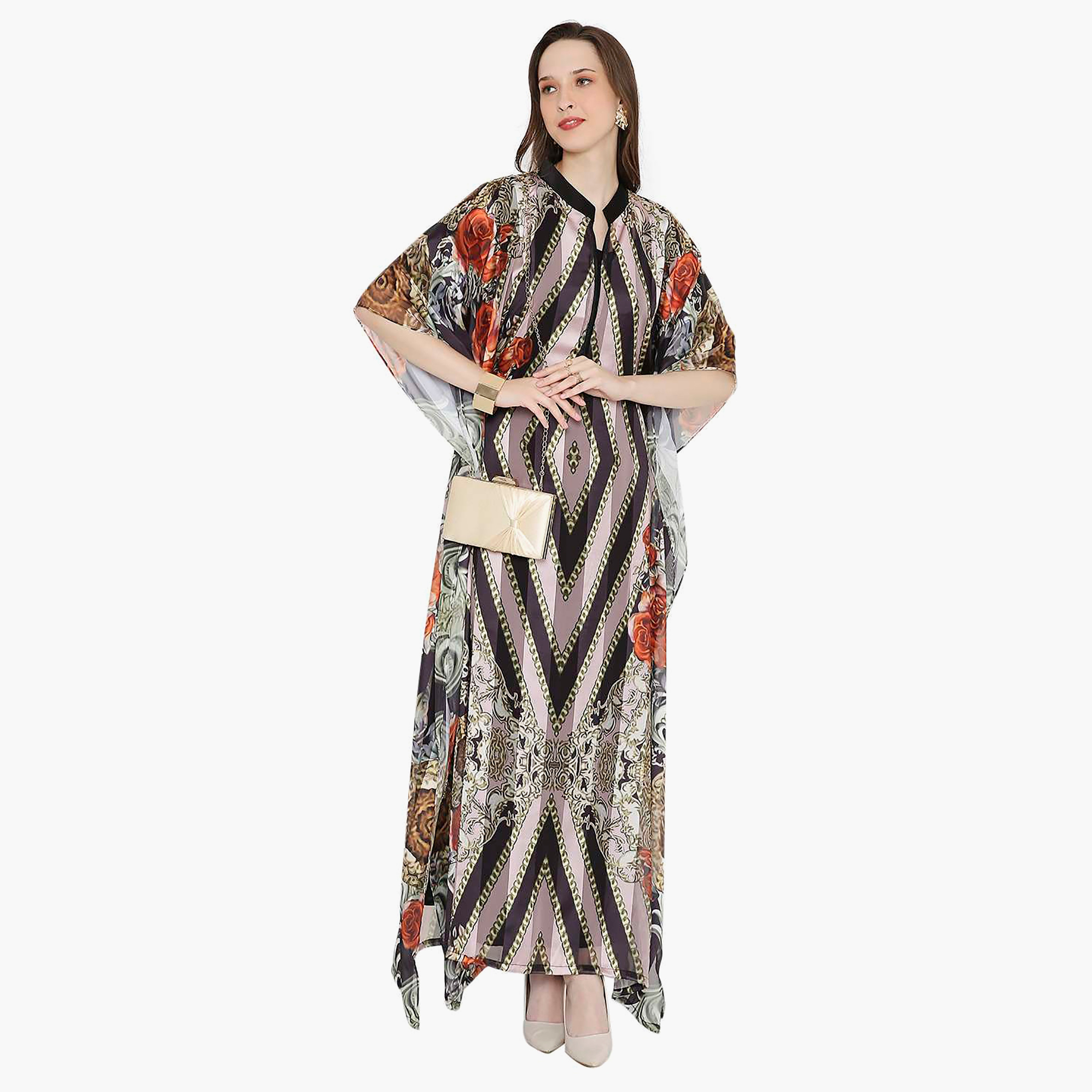 قفطان احتفالي نسائي مطبوع بياقة وأكمام واسعة من هانا آند سارة-women-arabicclothing-jalabiyas-image-1