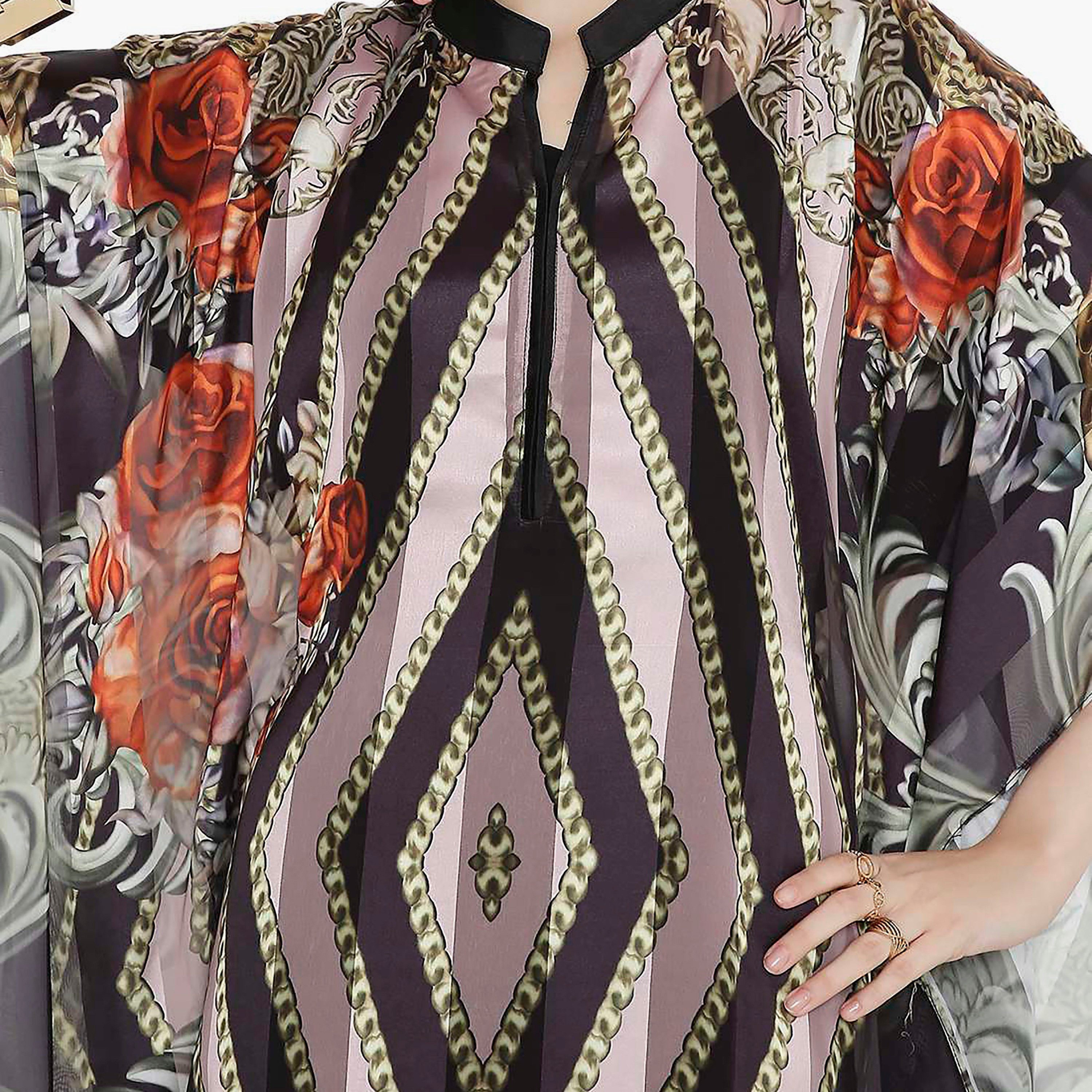قفطان احتفالي نسائي مطبوع بياقة وأكمام واسعة من هانا آند سارة-women-arabicclothing-jalabiyas-image-2