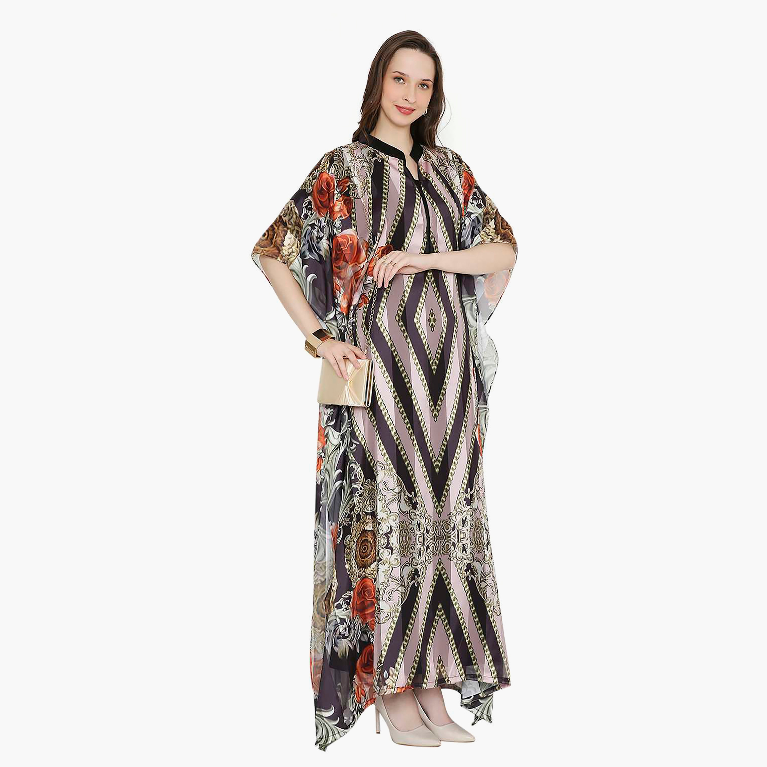 قفطان احتفالي نسائي مطبوع بياقة وأكمام واسعة من هانا آند سارة-women-arabicclothing-jalabiyas-image-3