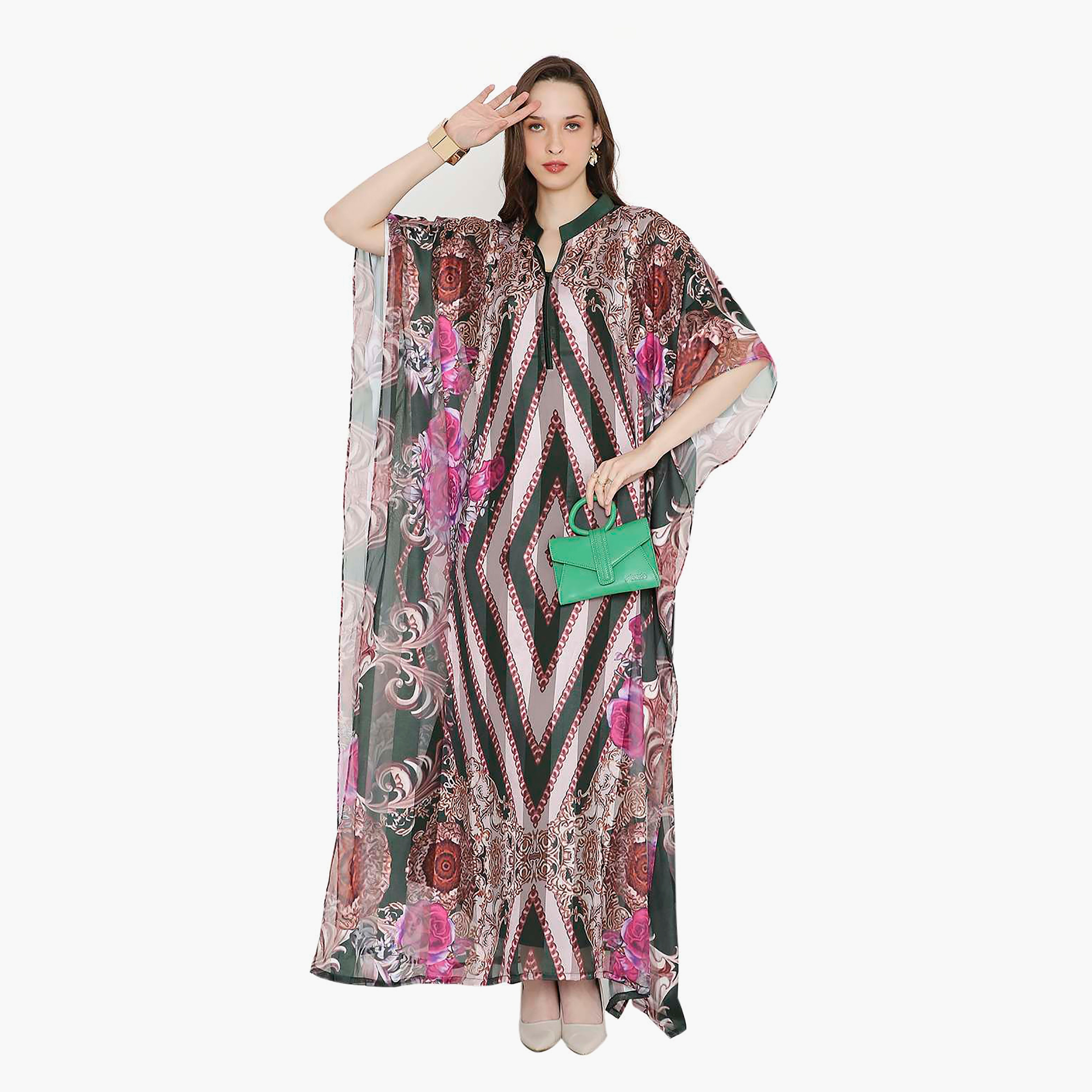 قفطان احتفالي نسائي مطبوع بياقة وأكمام واسعة من هانا آند سارة-women-arabicclothing-jalabiyas-image-1