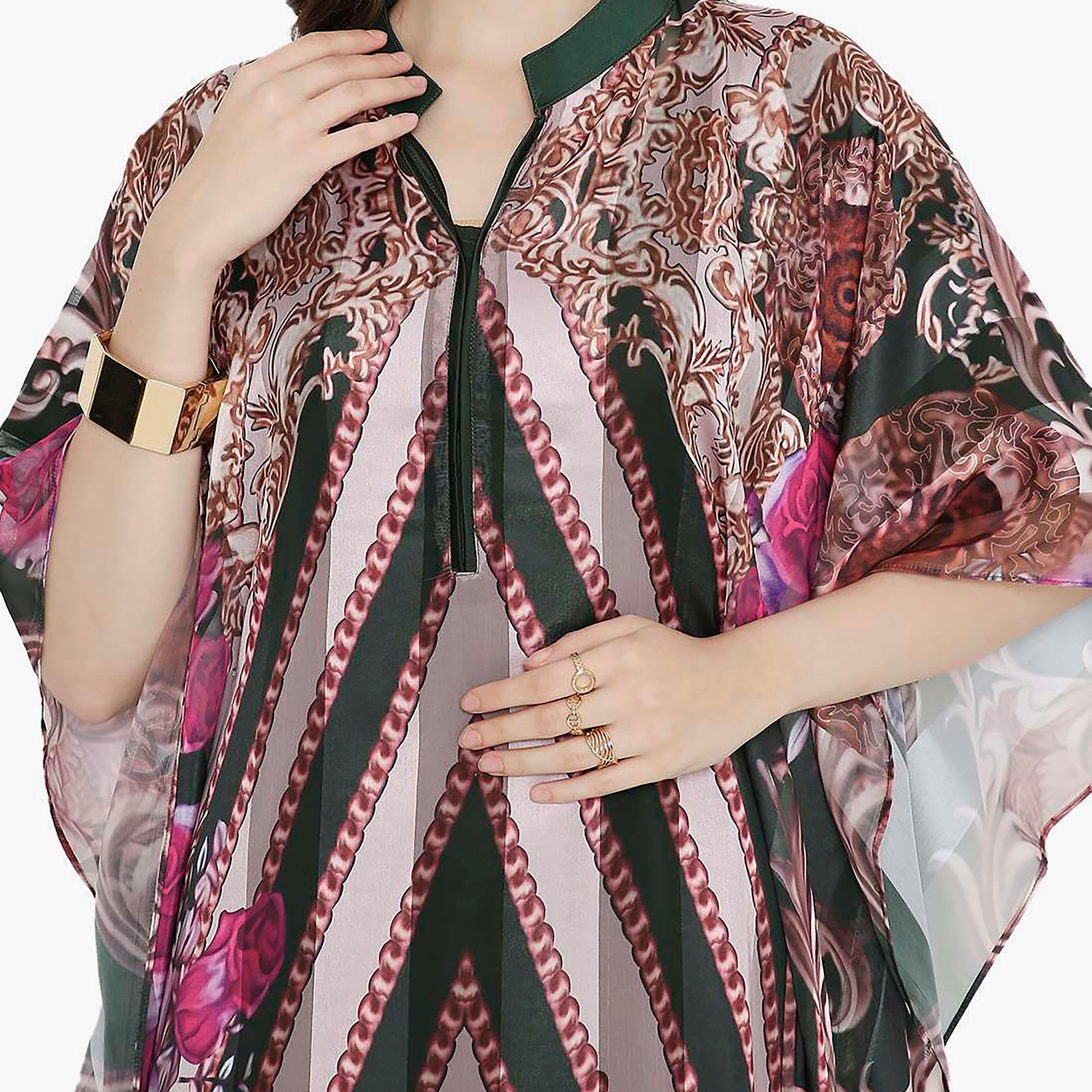 قفطان احتفالي نسائي مطبوع بياقة وأكمام واسعة من هانا آند سارة-women-arabicclothing-jalabiyas-image-2