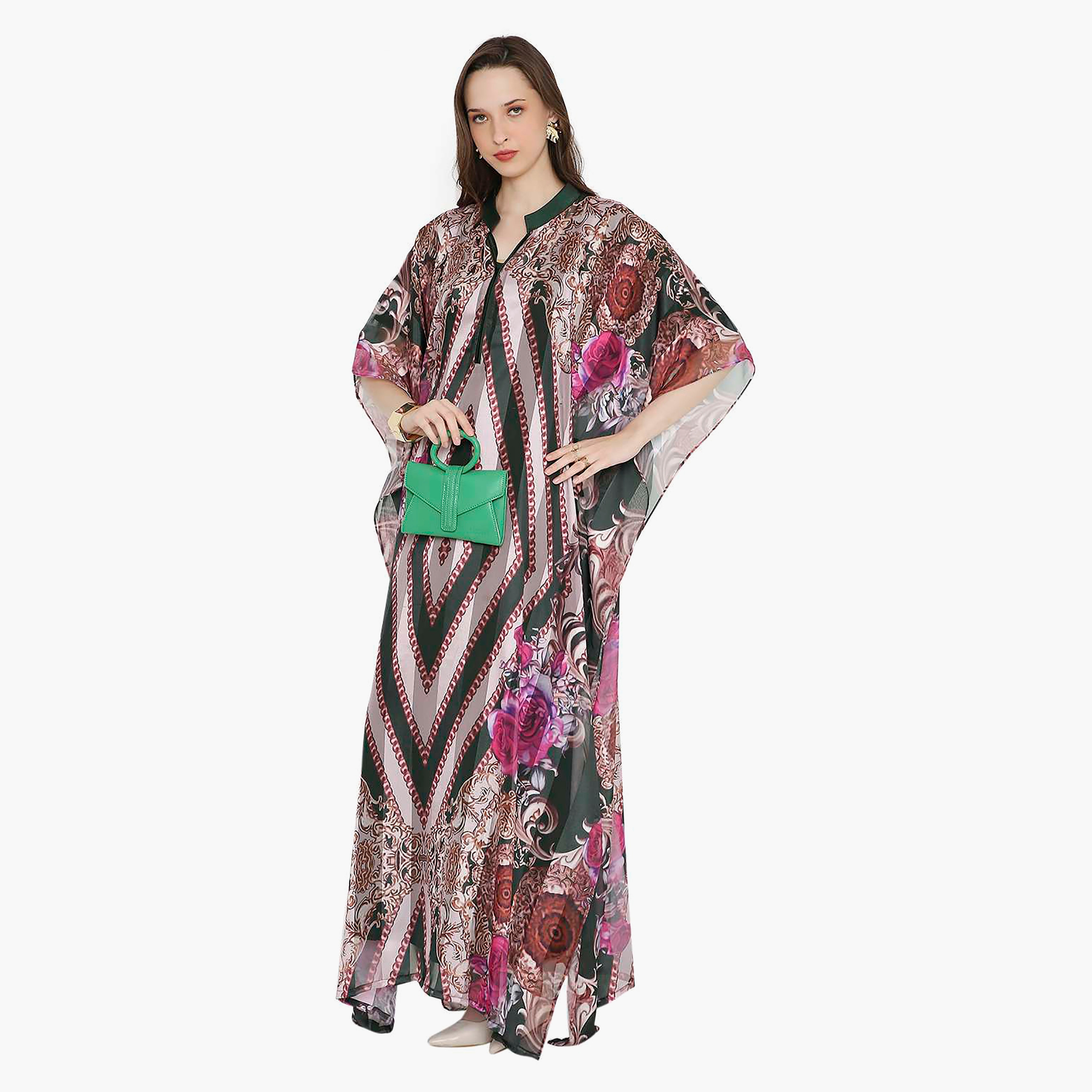قفطان احتفالي نسائي مطبوع بياقة وأكمام واسعة من هانا آند سارة-women-arabicclothing-jalabiyas-image-3