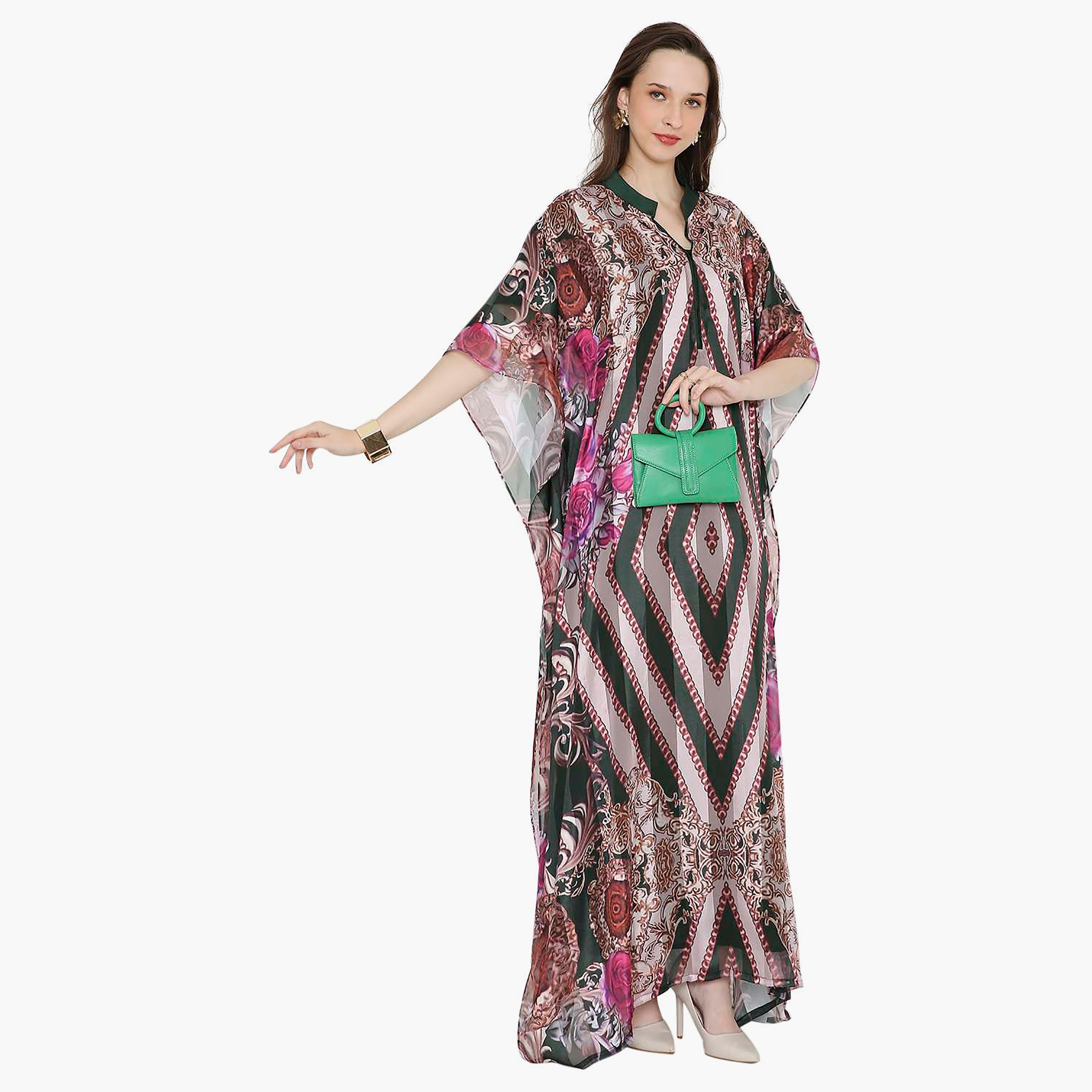 قفطان احتفالي نسائي مطبوع بياقة وأكمام واسعة من هانا آند سارة-women-arabicclothing-jalabiyas-image-4