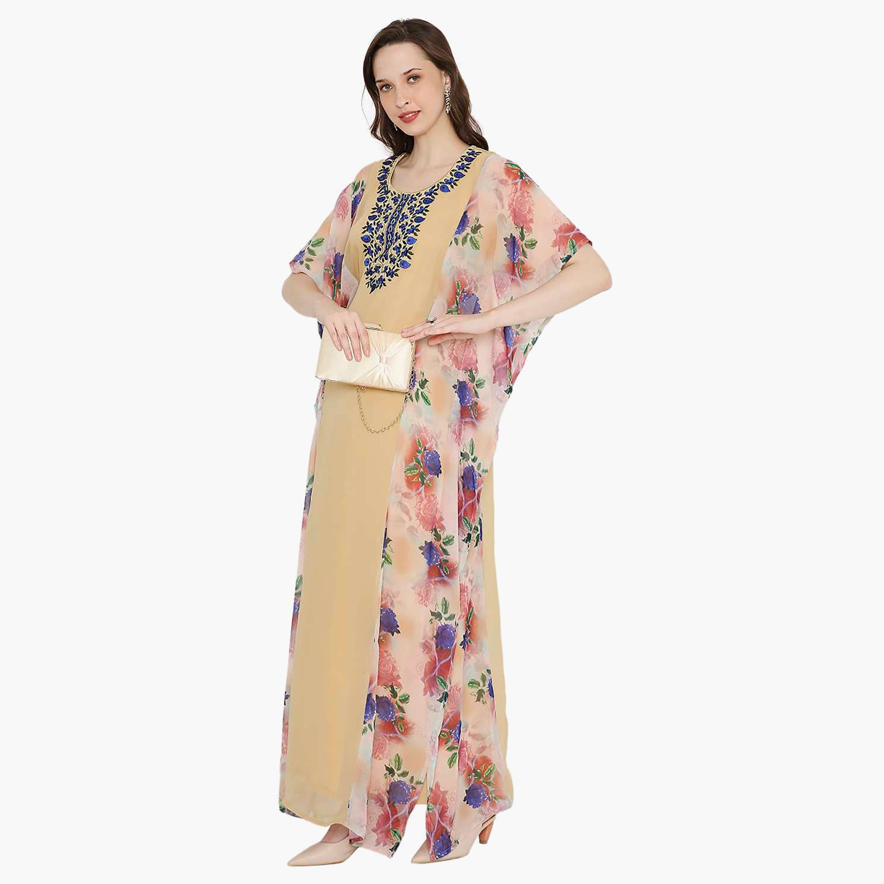 قفطان احتفالي نسائي مطرز وتفاصيل عقدة على الرقبة وأكمام واسعة من هانا آند سارة-women-arabicclothing-jalabiyas-image-4