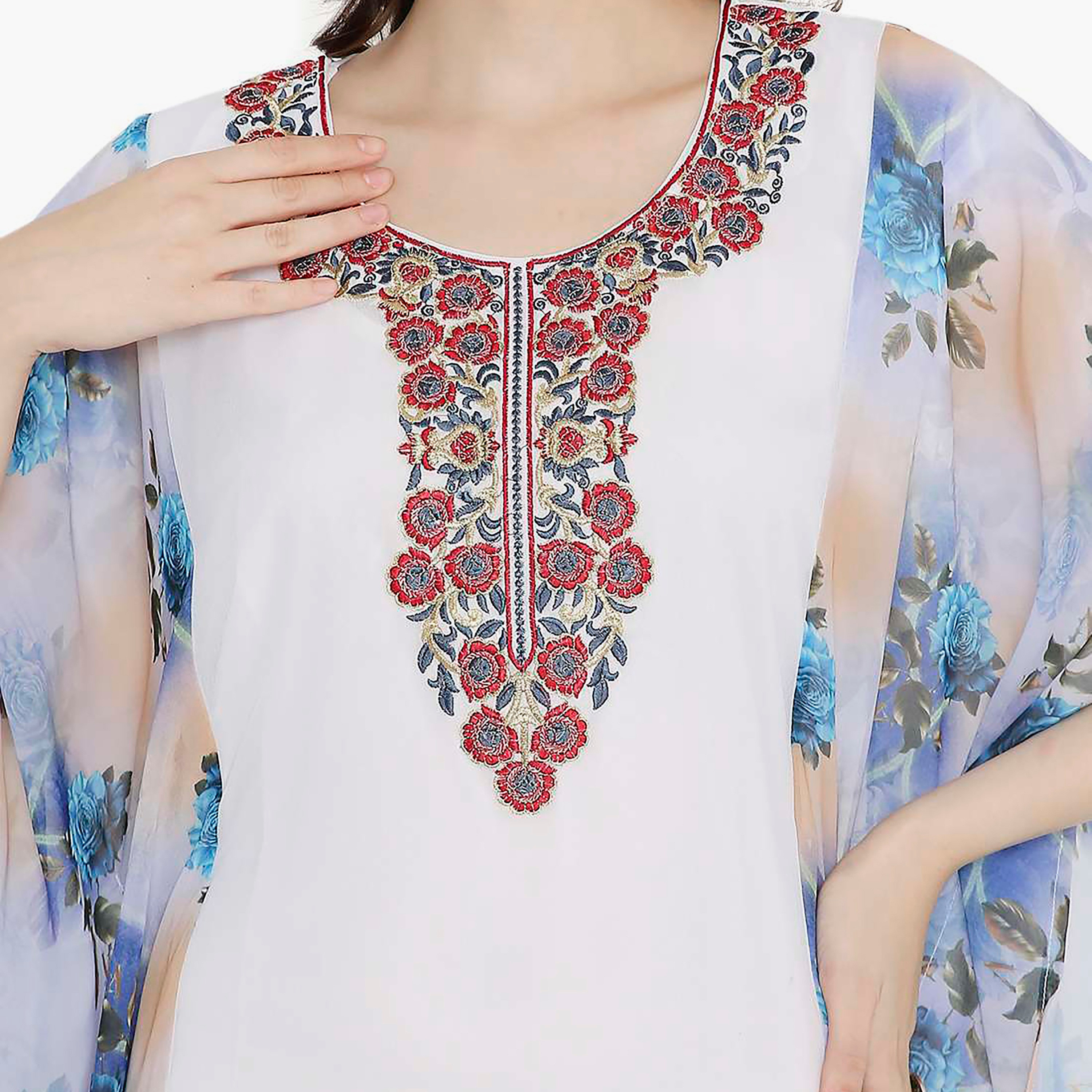 قفطان احتفالي نسائي مطرز وتفاصيل عقدة على الرقبة وأكمام واسعة من هانا آند سارة-women-arabicclothing-jalabiyas-image-2
