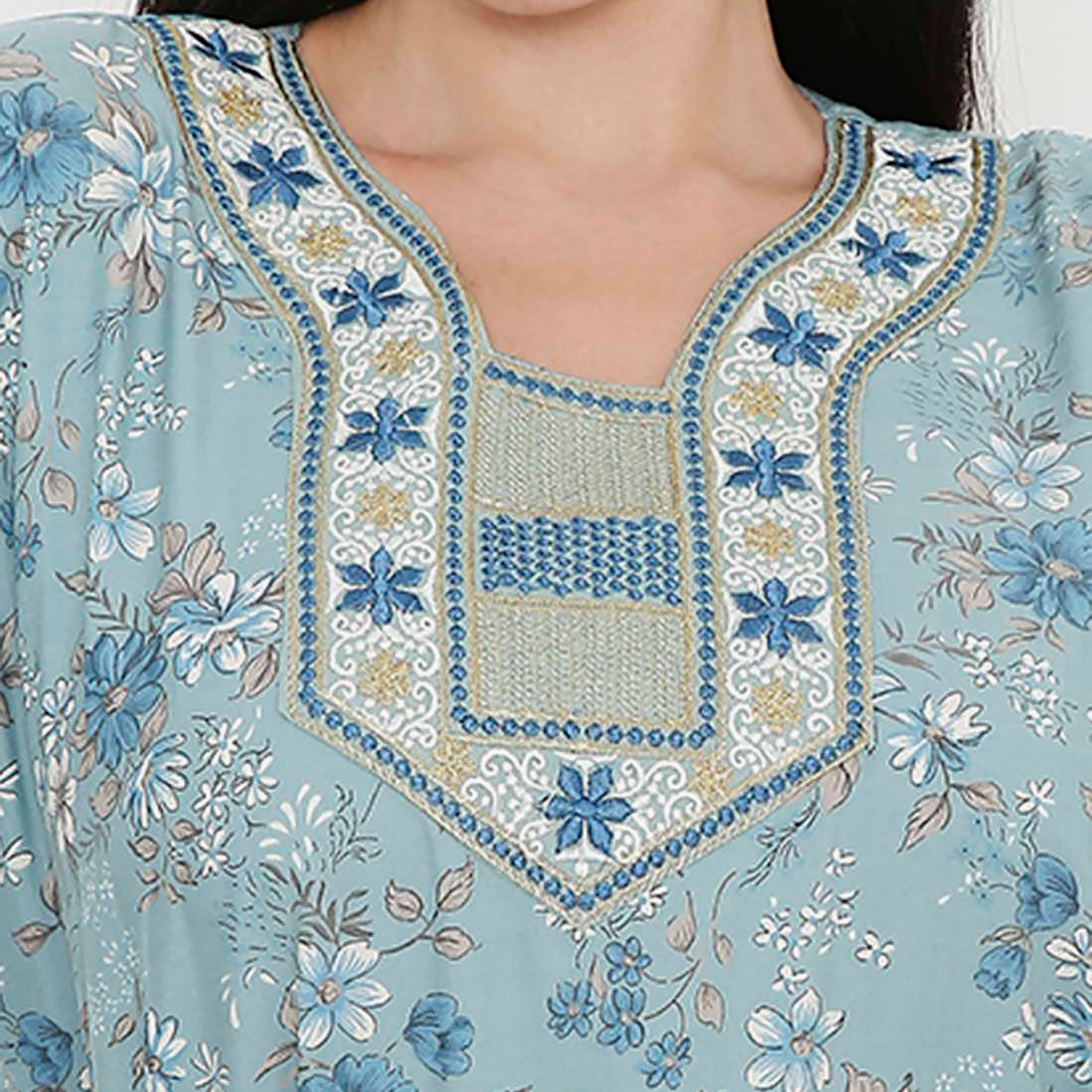 Hana & Sara Floral Embroidered Knot Neck Detail Women's Jalabiya-women-arabicclothing-jalabiyas-image-12