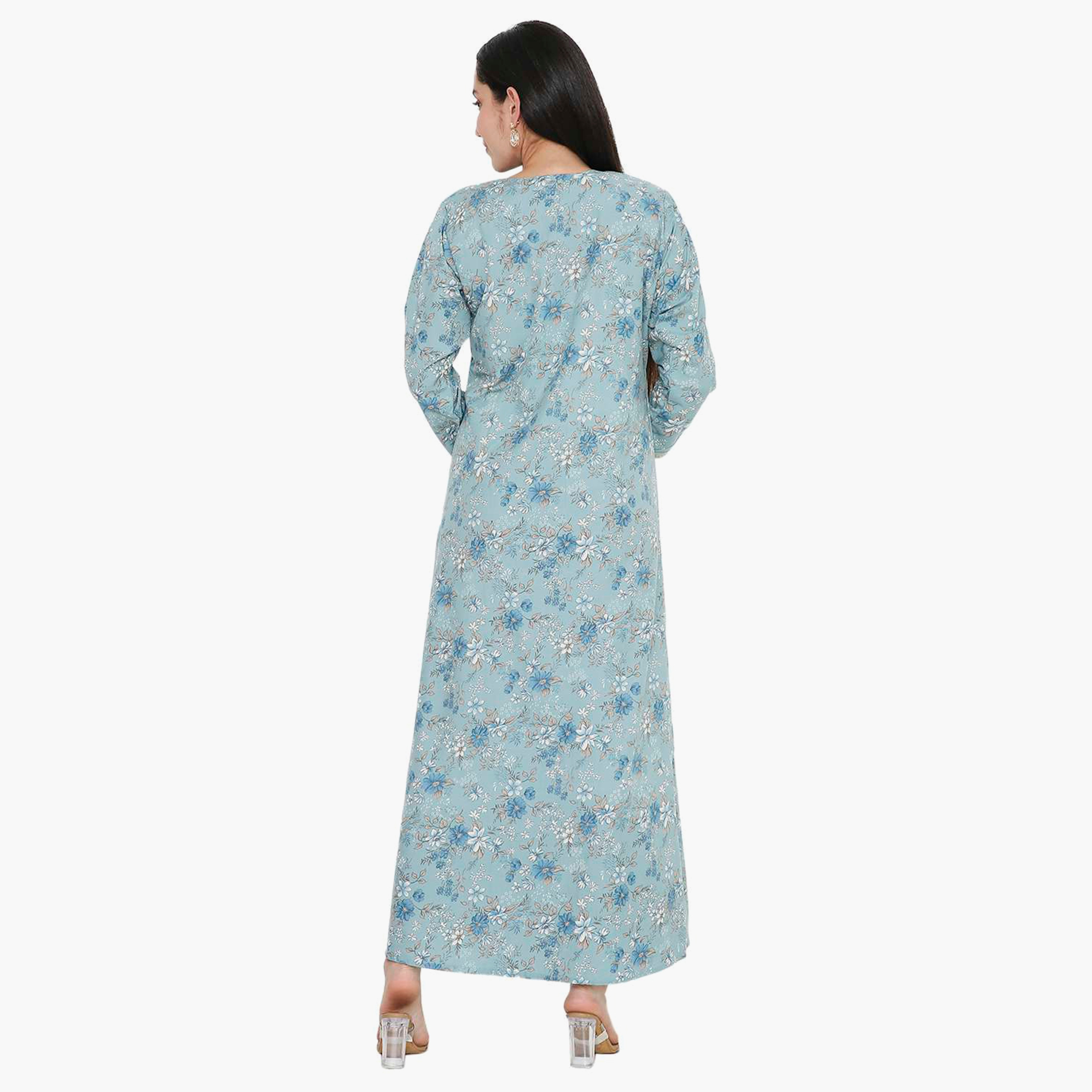 Hana & Sara Floral Embroidered Knot Neck Detail Women's Jalabiya-women-arabicclothing-jalabiyas-image-15