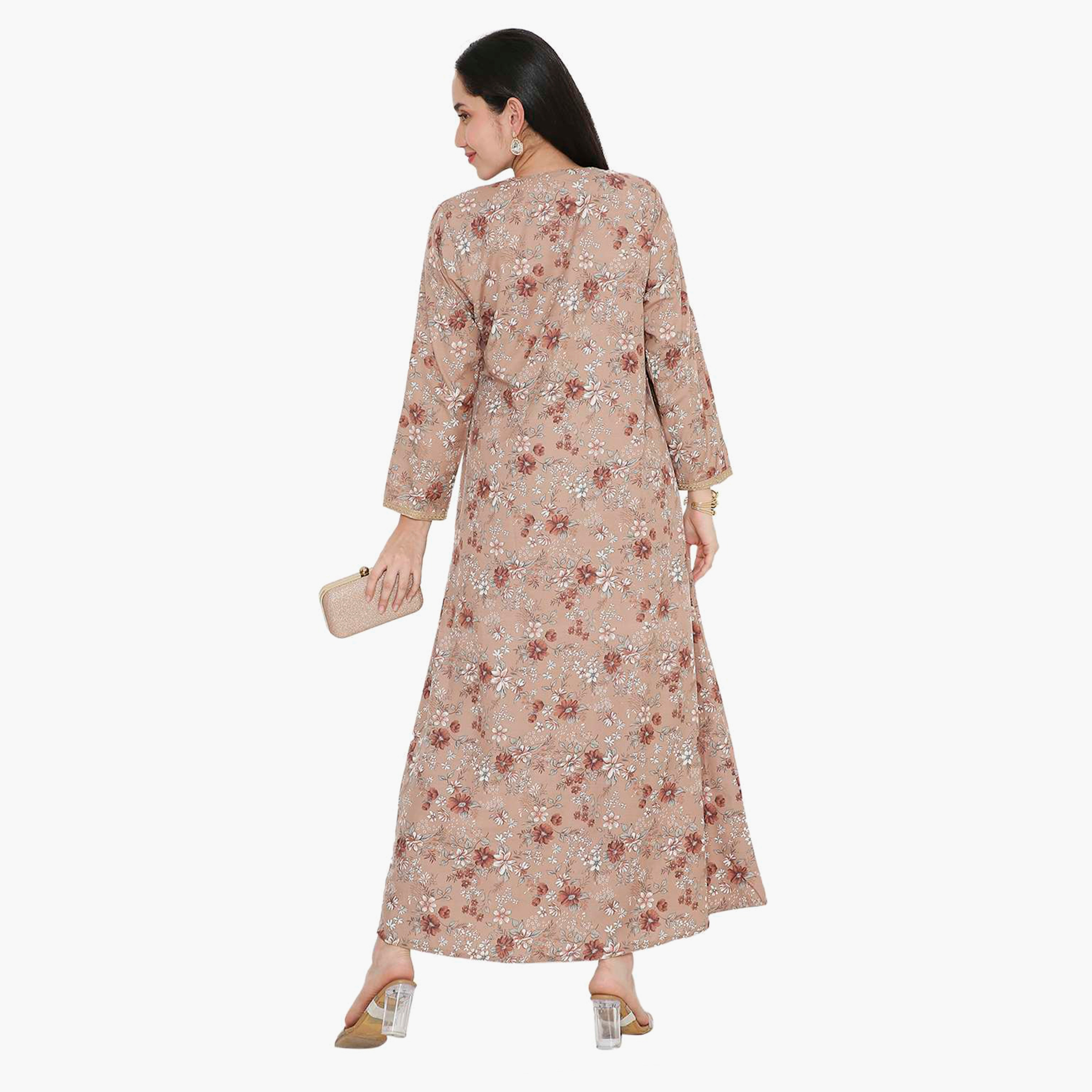 Hana & Sara Floral Embroidered Knot Neck Detail Women's Jalabiya-women-arabicclothing-jalabiyas-image-5