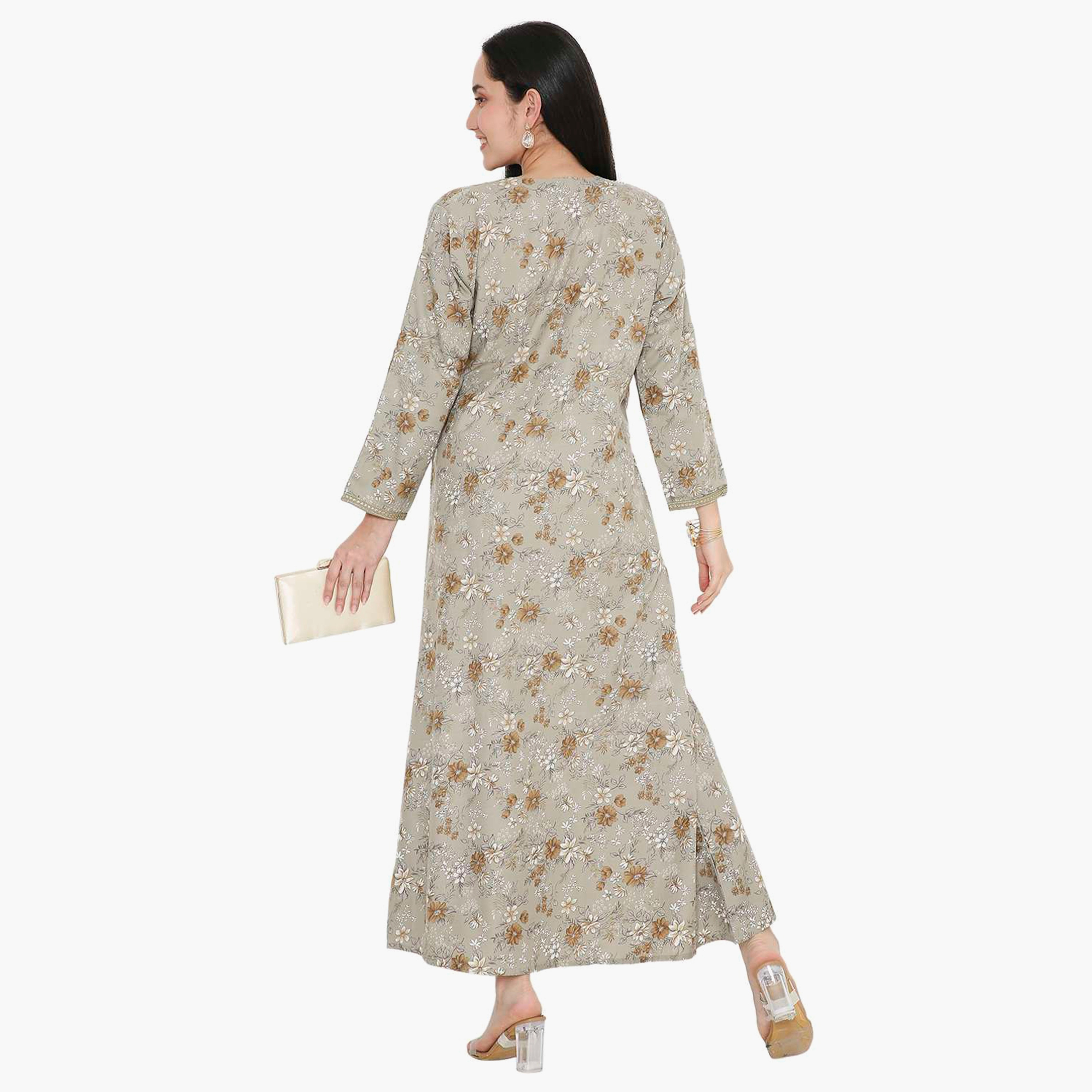 Hana & Sara Floral Embroidered Knot Neck Detail Women's Jalabiya-women-arabicclothing-jalabiyas-image-10