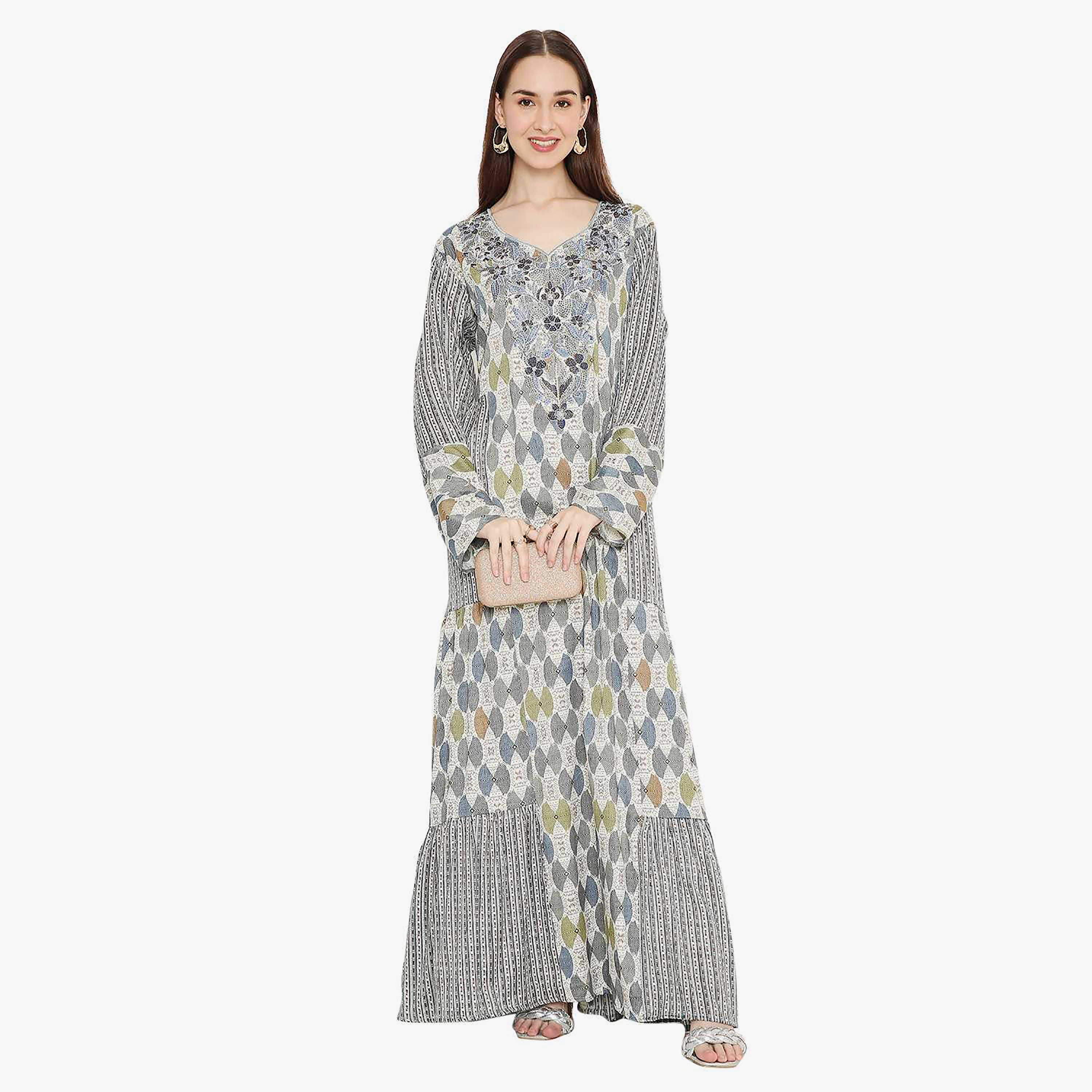 جلابية نسائية مطبوعة ومزخرفة ومطرزة من هانا اند سارة-women-arabicclothing-jalabiyas-image-1