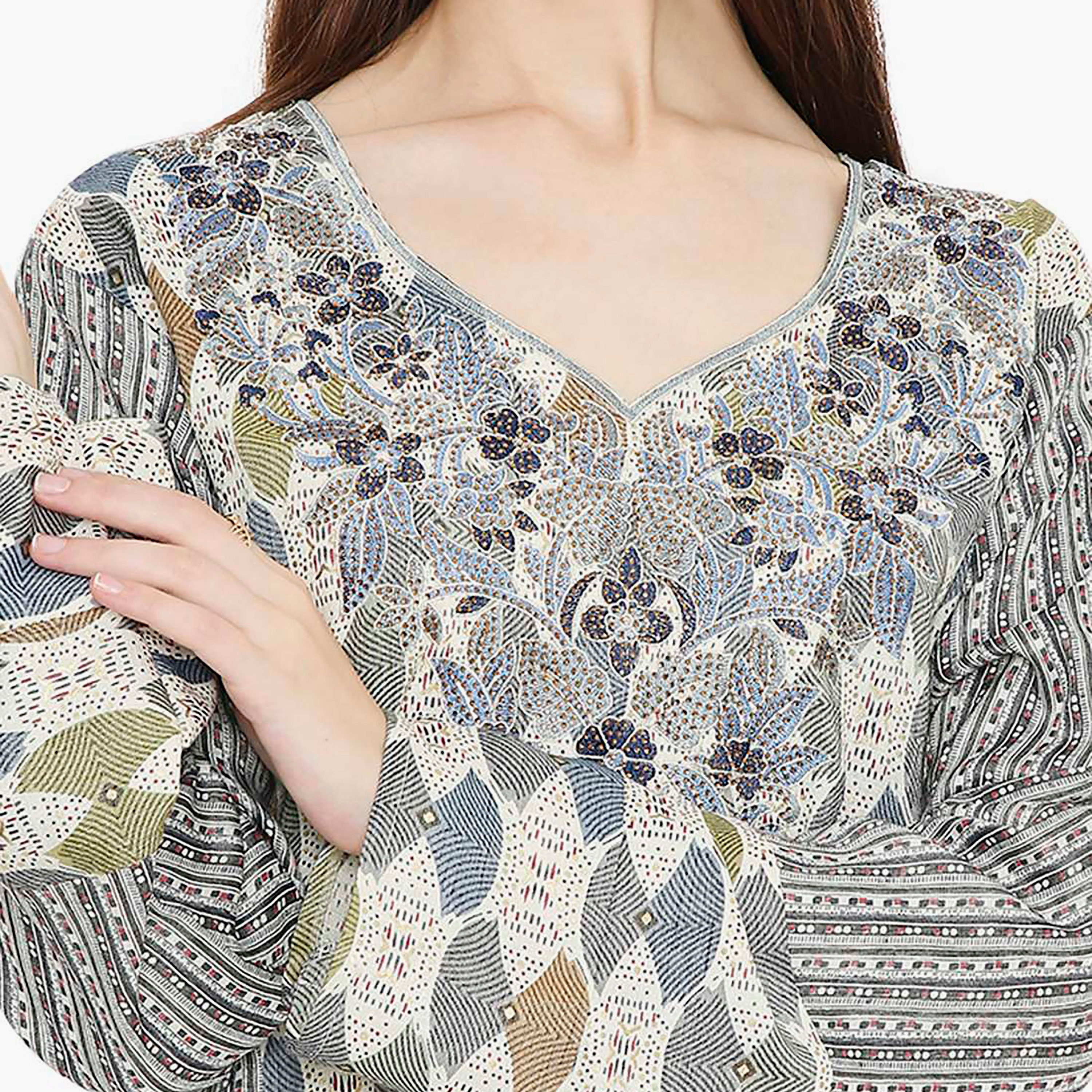 جلابية نسائية مطبوعة ومزخرفة ومطرزة من هانا اند سارة-women-arabicclothing-jalabiyas-image-2