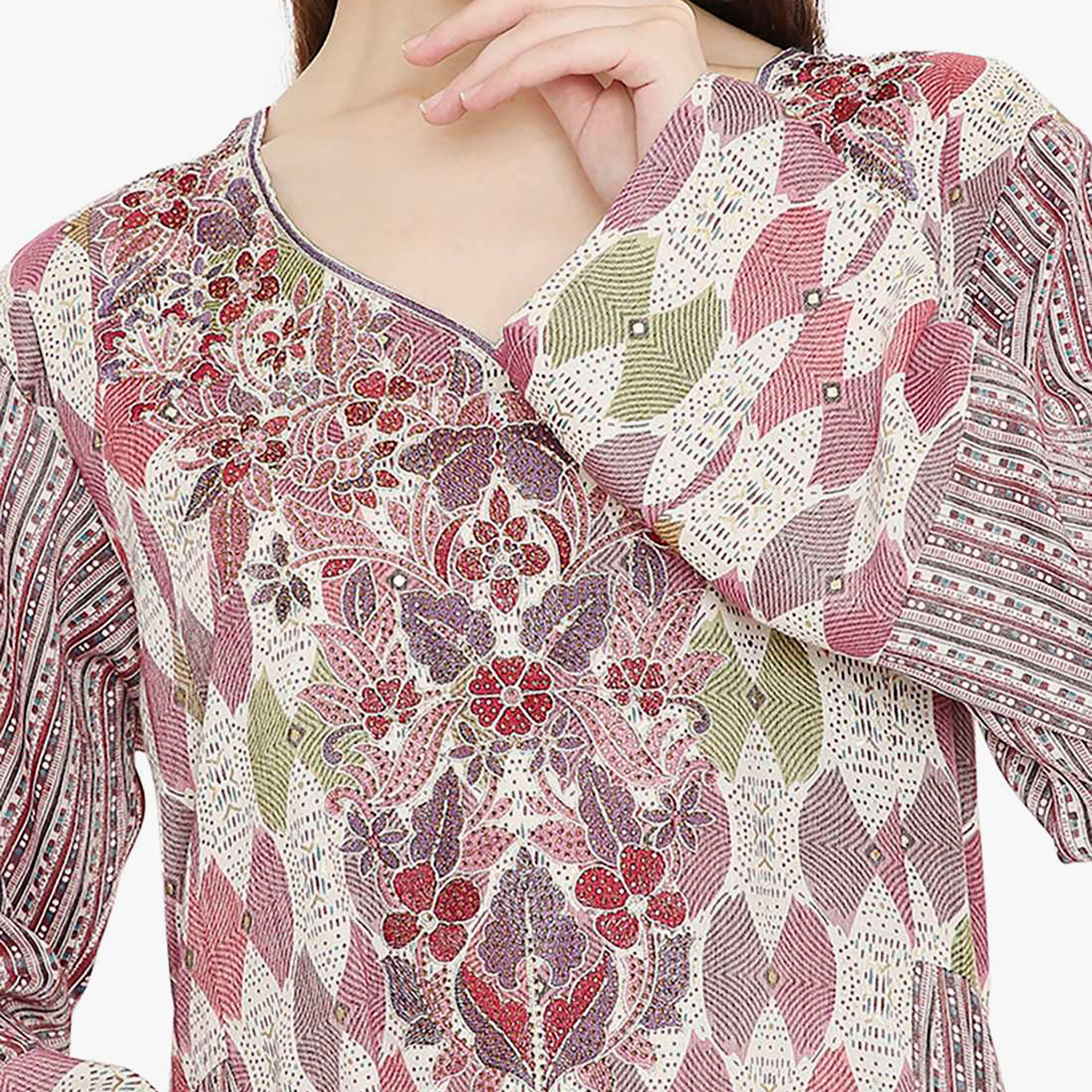 جلابية نسائية مطبوعة ومزخرفة ومطرزة من هانا اند سارة-women-arabicclothing-jalabiyas-image-7