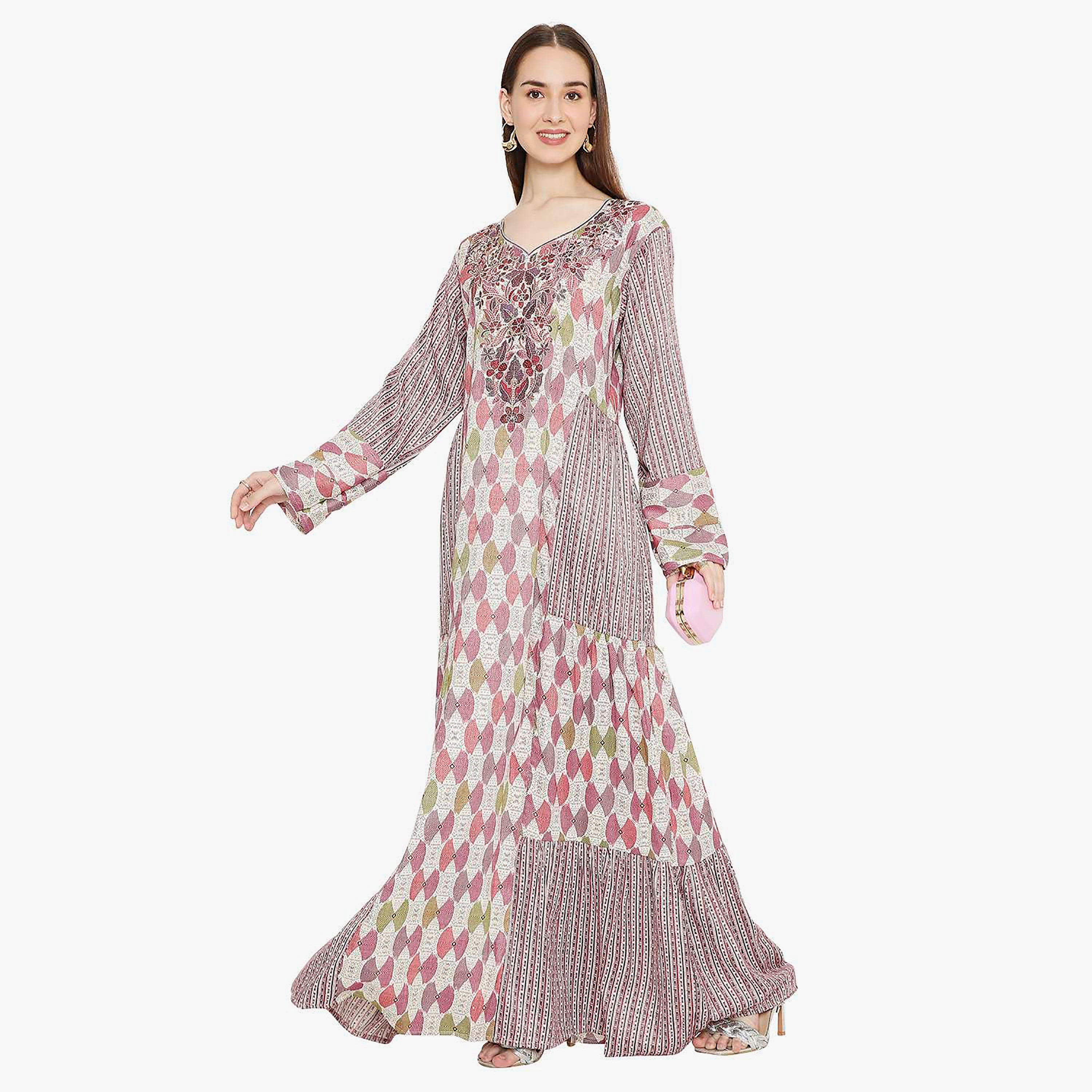 جلابية نسائية مطبوعة ومزخرفة ومطرزة من هانا اند سارة-women-arabicclothing-jalabiyas-image-8