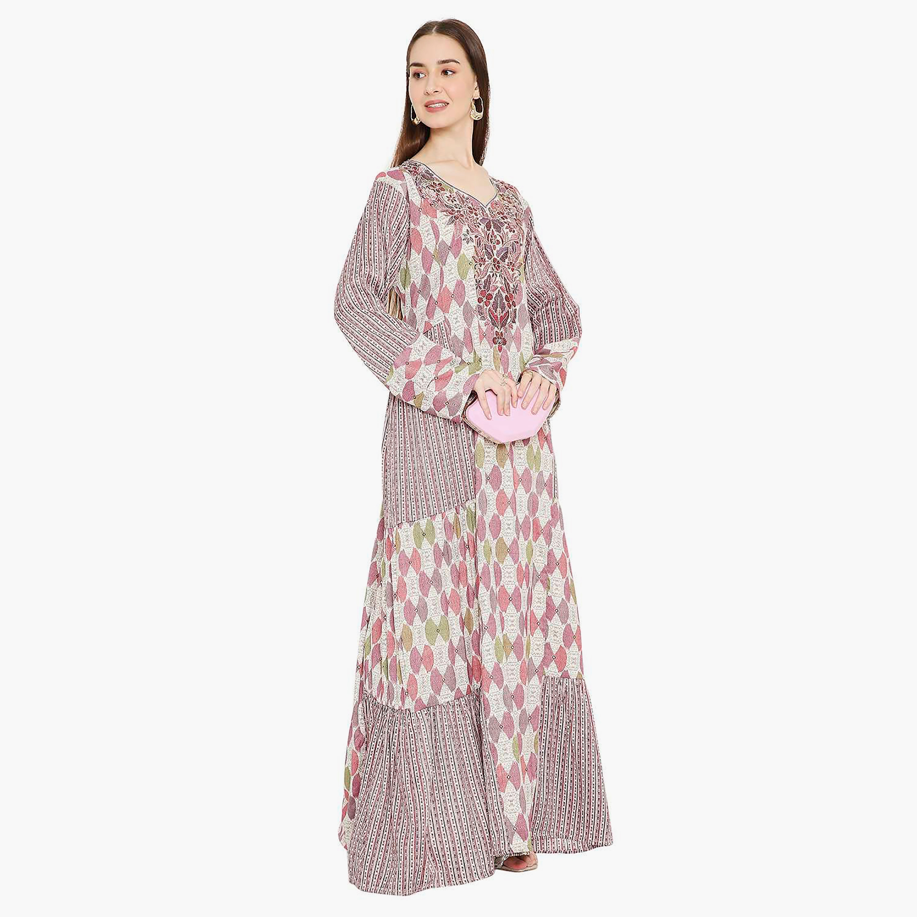 جلابية نسائية مطبوعة ومزخرفة ومطرزة من هانا اند سارة-women-arabicclothing-jalabiyas-image-9